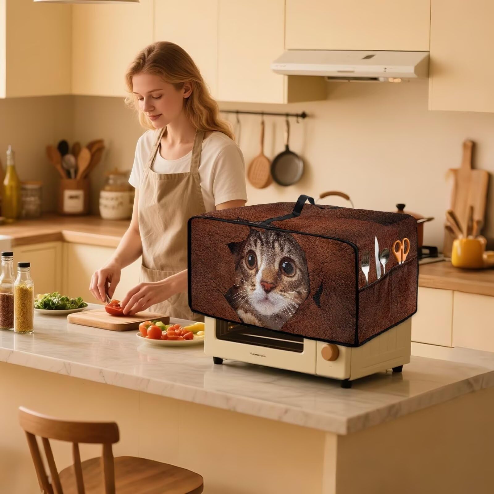 Mumeson Cat Print Toaster Oven Cover with Top handle Stain Resistant Bread Machine Dust Cover Fingerprint Protection Small Kitchen Appliance Decor