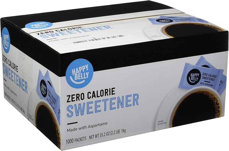 Amazon Brand - Happy Belly Zero Calorie Blue Aspartame Sweetener Packet, Powder, 1000 count (Pack of 1) (Previously Sugarly Sweet)