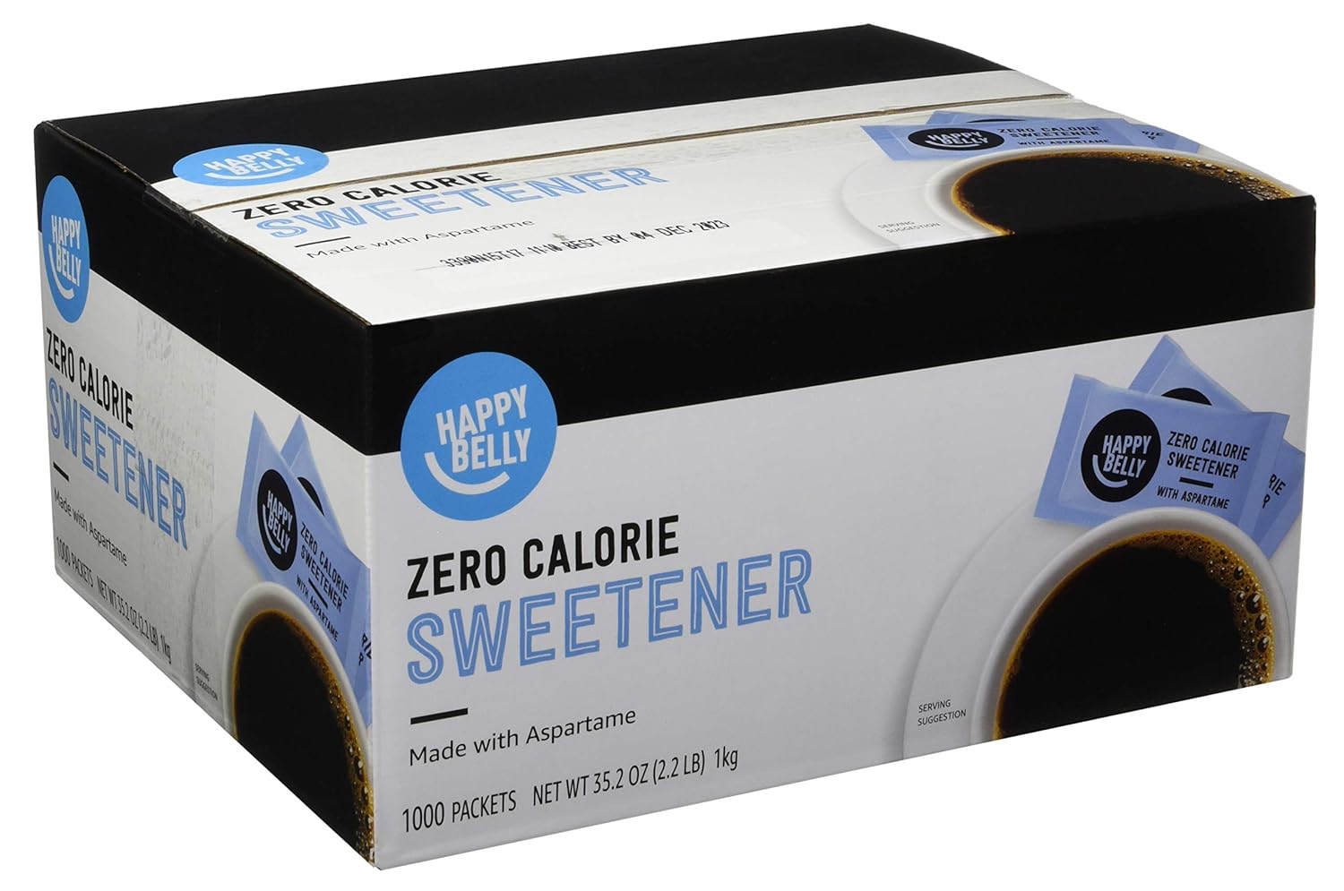 Amazon Brand - Happy Belly Zero Calorie Blue Aspartame Sweetener Packet, Powder, 1000 count (Pack of 2) (Previously Sugarly Sweet)