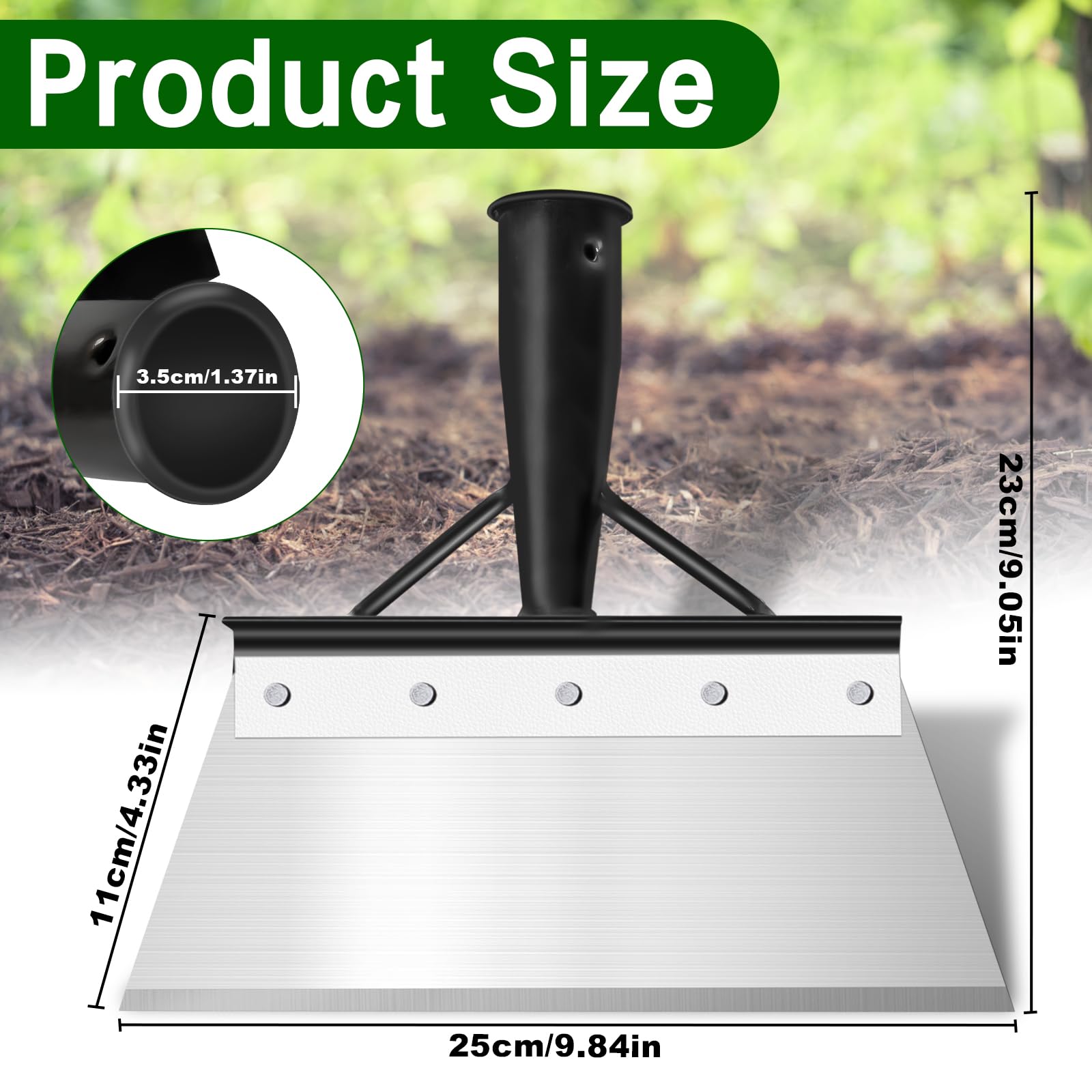 HOSSOM Pala di Pulizia Multifunzionale, Pala da Giardino, Pala per la Pulizia Del Giardino, Pala Piatta in Acciaio, per Rimuovere le Erbacce, Spalare la Neve (manico in legno non incluso)25cm