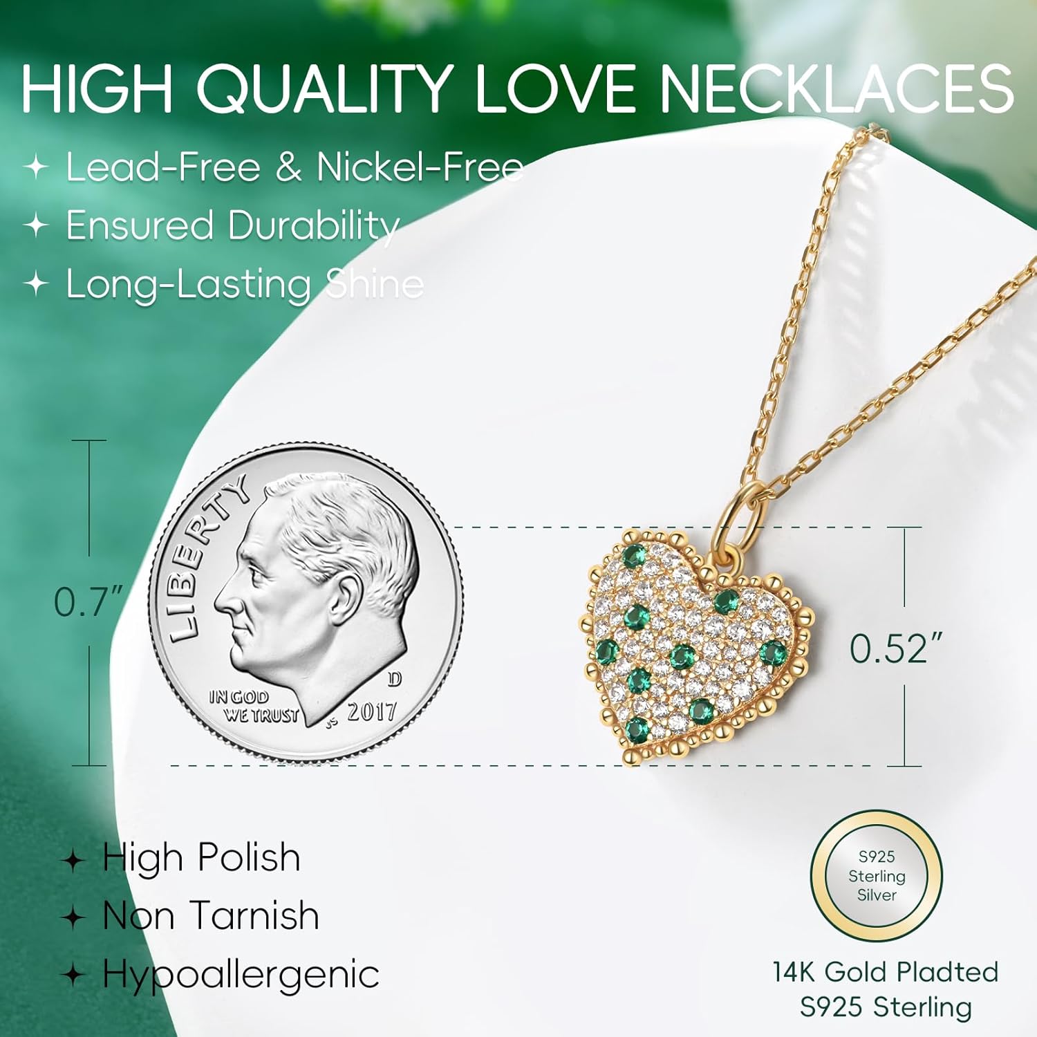 LEONIDS 14K Gold Plated Cubic Zirconia Love Heart Pendant Necklaces for Women Trendy 925 Sterling Silver Jewelry Gifts for Her Birthday - Image 6