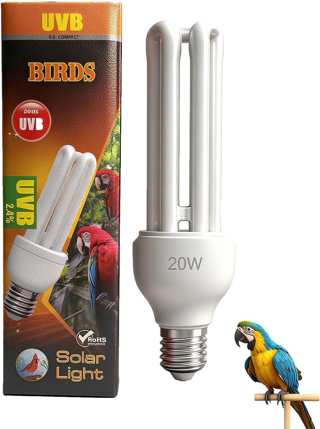 KINGYEENUO E27 UVA UVB Bulb for Birds 2.4 UVB 20 W Compact Fluorescent Lamp for All Types of Prisoners Birds Natural Sunlight Simulation Bird Parrot Lamp Compact Bird Cage Light