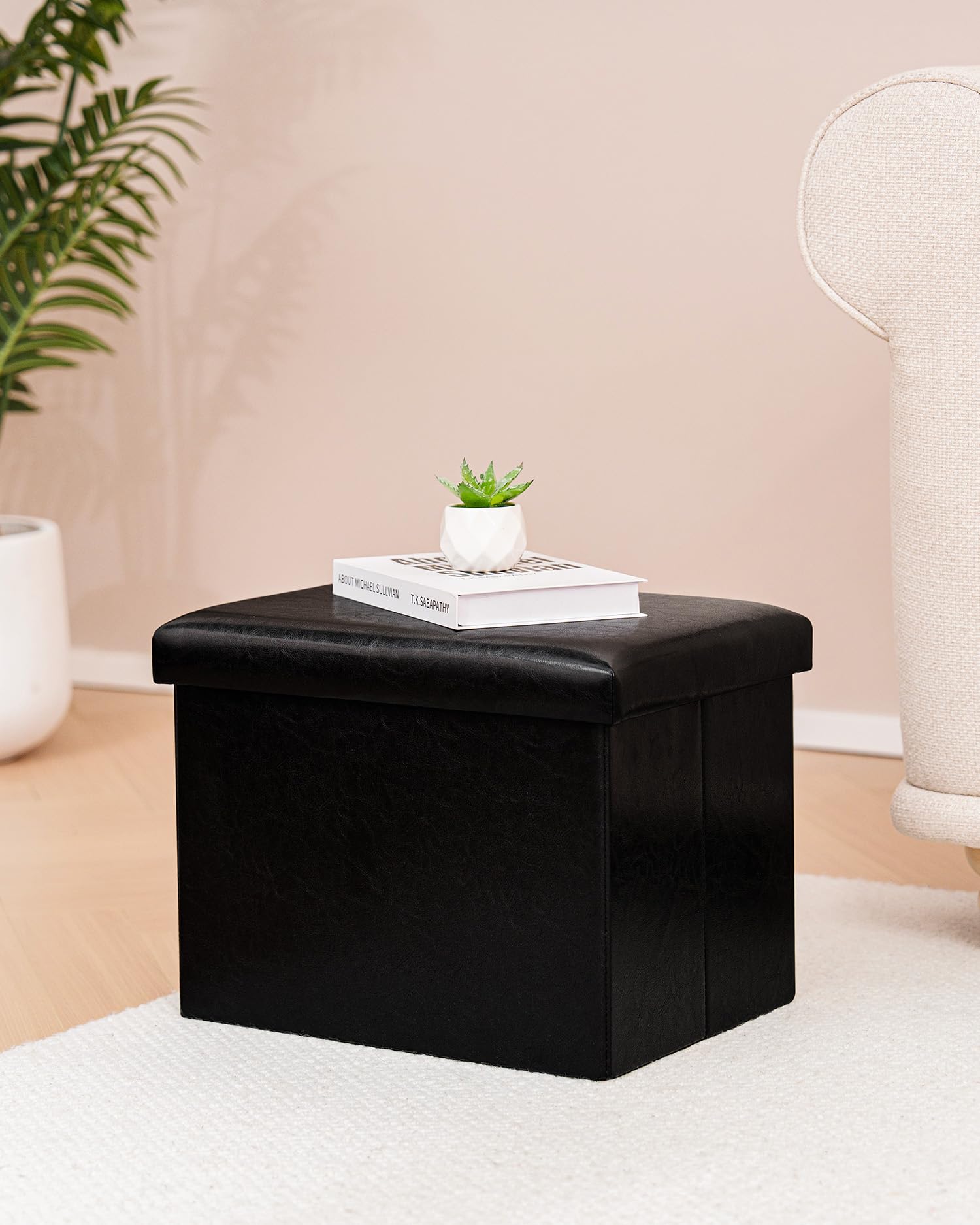 Bonlife Synthetic Leather Ottoman Storage Box, Foldable Toy Chest, Kids Footstool with Storage - Image 2