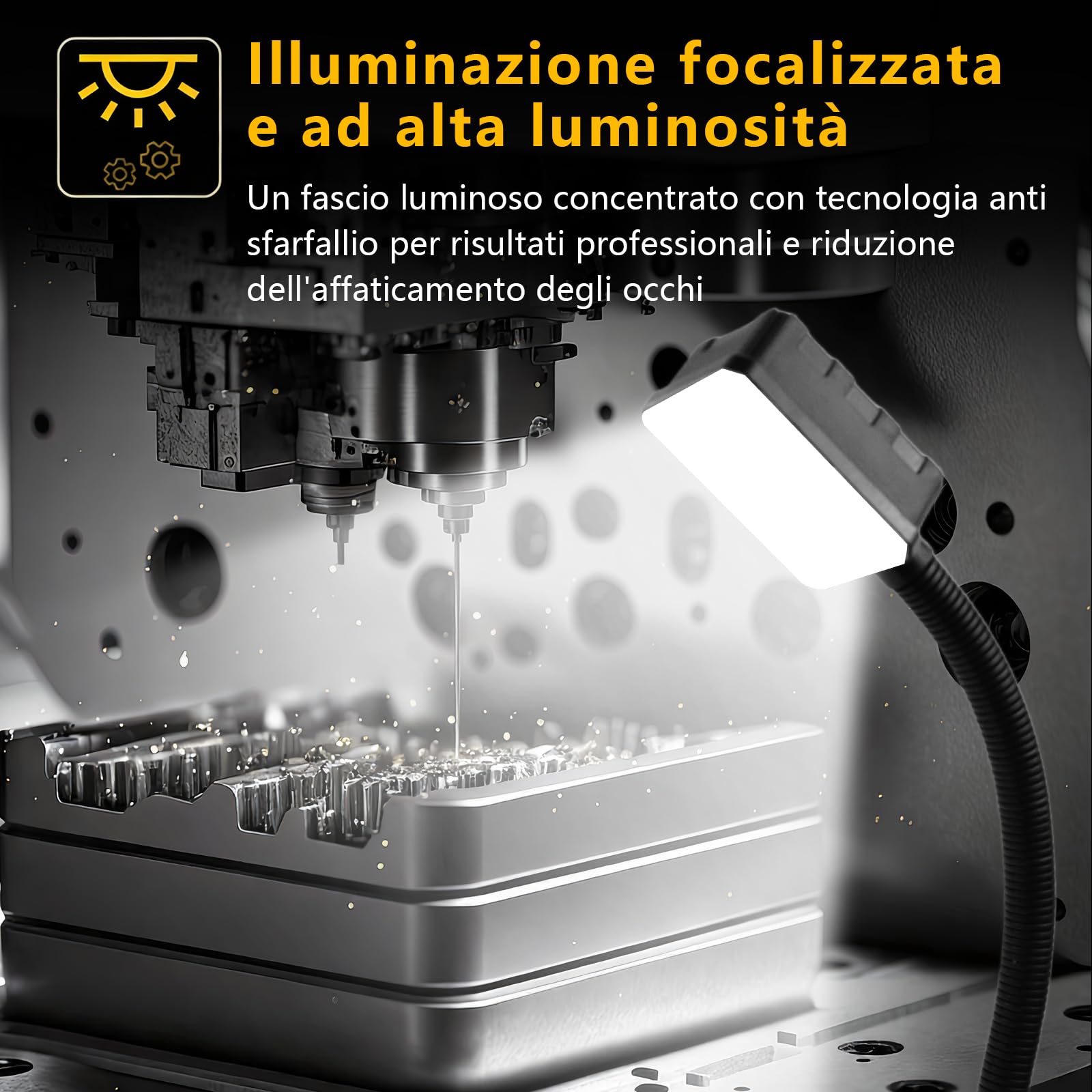 Lampada da lavoro magnetica, LED 15W 6000K per macchine, con collo d'oca flessibile e base magnetica potente, per banco da lavoro, cucito, tornio, barbecue, officina, illuminazione industriale
