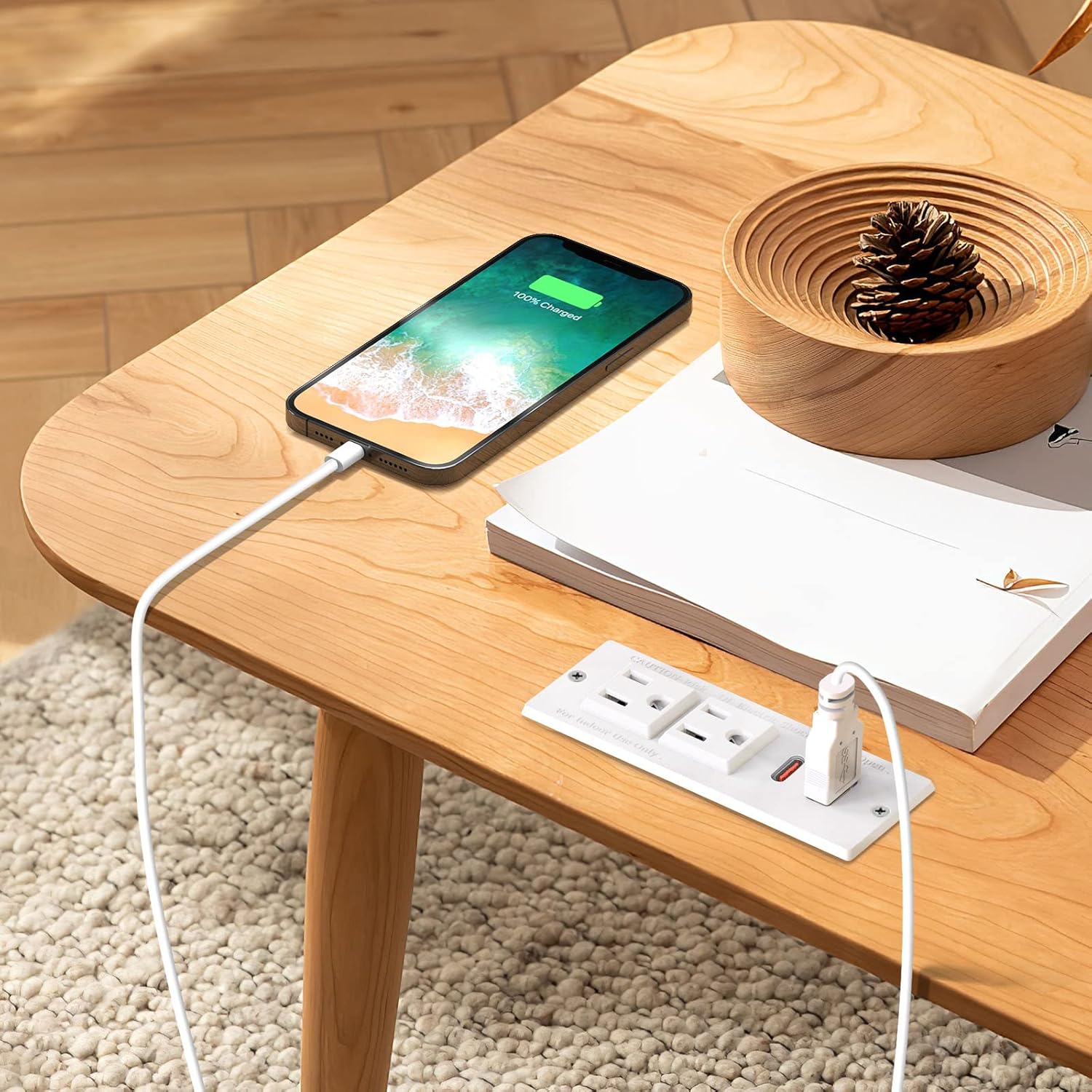 Recessed Power Strip with PD 20W USB C Ports, Desk Power Grommet Recessed Outlets with 2-Outlet & 2 USB Ports 6FT Extension Cord Flush-Mount Power Socket for Cabinet/Drawer/Nightstand, ETL Listed