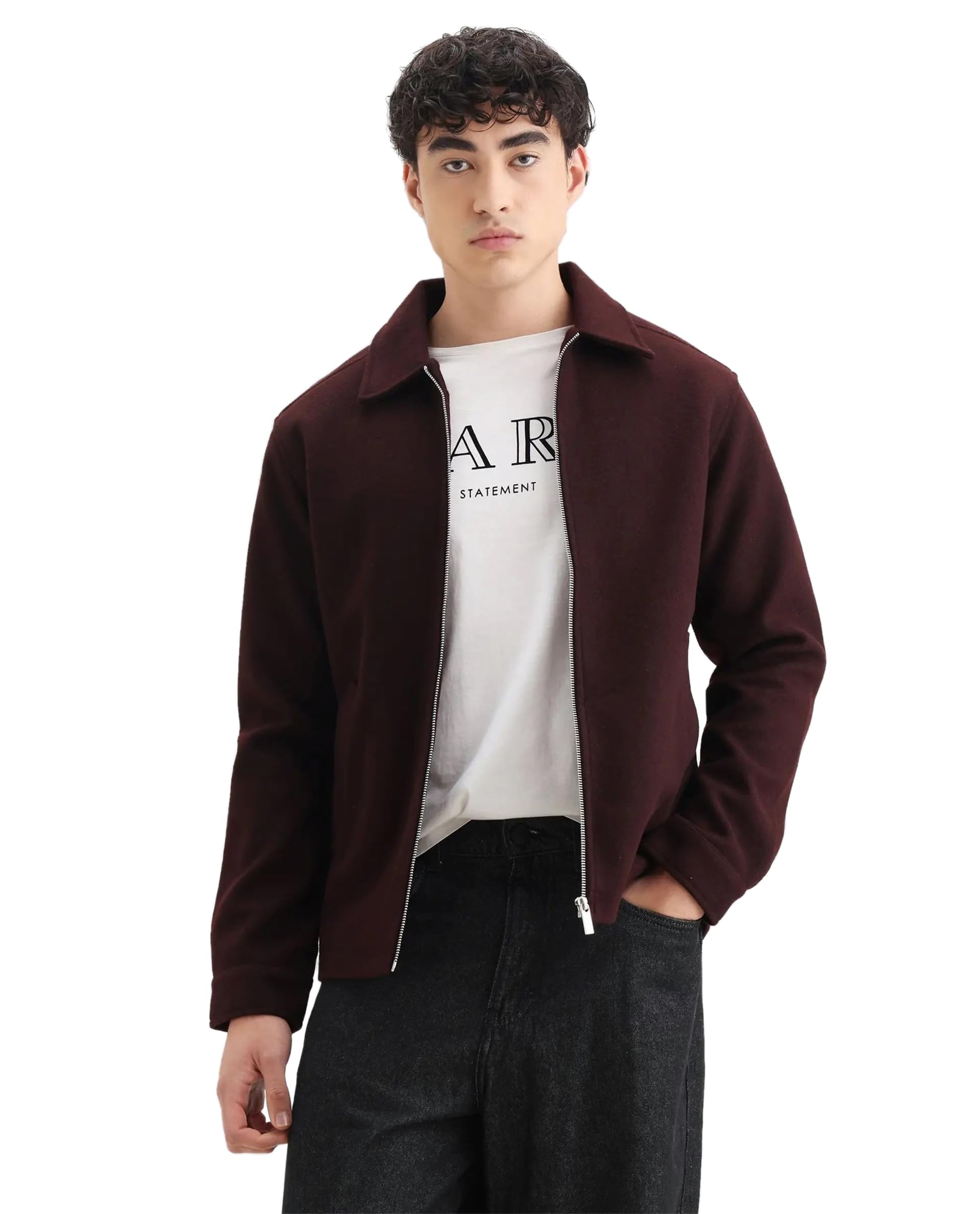 rare rabbit Men Regular Solid Maroon Polyester Blend Zipper Jacket-picture-30