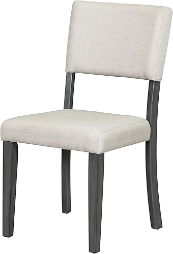 Miniatura 8 de LUMISOL Juego de mesa de comedor redonda de 5 piezas para 4, mesa de comedor de granja con 4 sillas tapizadas, patas de mesa curvadas estilo