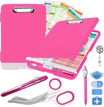 Nursing Kit Nurse Accessories for Work | Trauma Shears, Clipboard with Storage, Badge Reel, Pen Light, Sticky Notes, Pen & Cheat Sheet for Nursing Students & Professionals