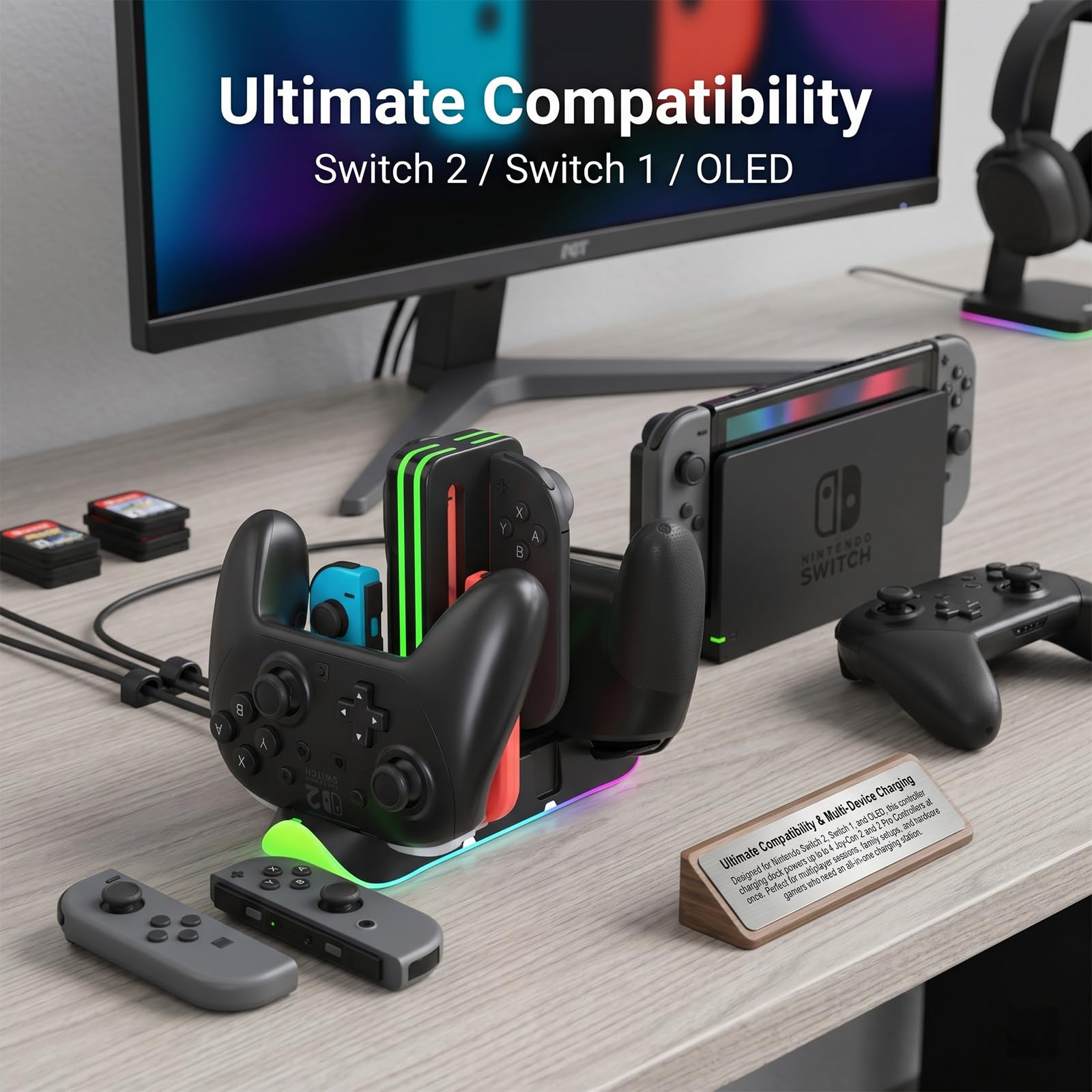 Amazon | Switch 2 Proコントローラー充電ドック、6-in-1 RGB充電器
