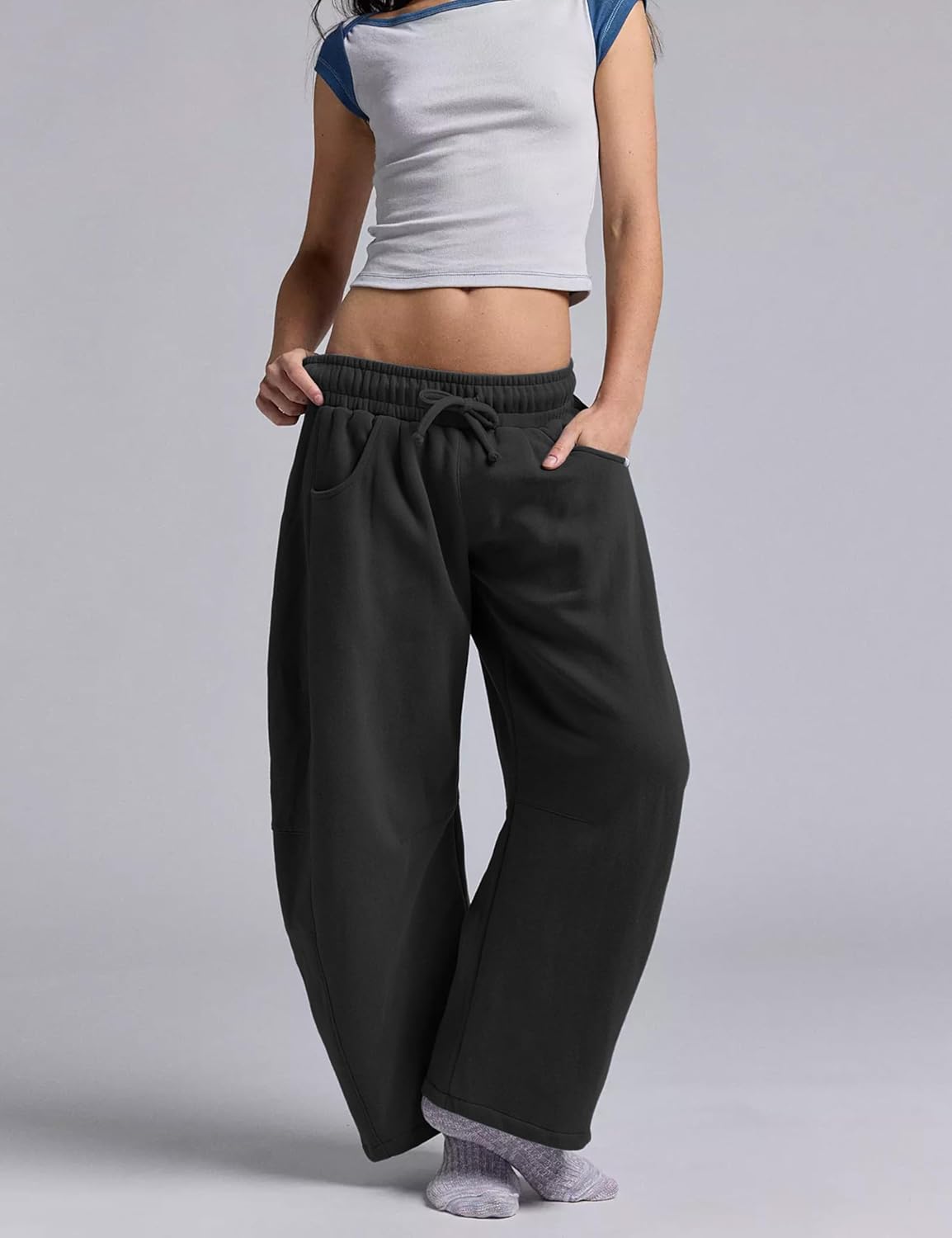 SeekMe Womens Fleece Lined Sweatpants Barrel Leg Baggy Joggers for Winter Warm Casual Lounge Athletic Pants(0025-Black-XXL) - Image 3