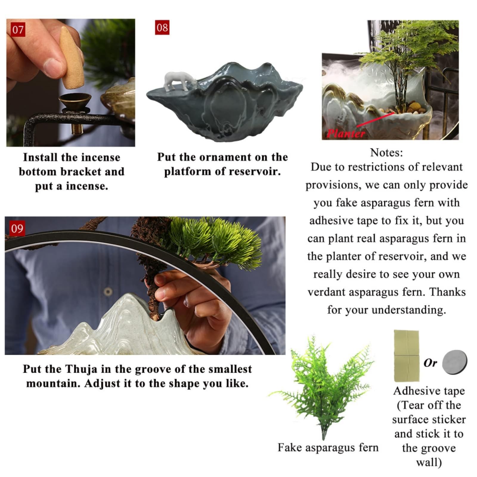 Buddha Deko Wasserbrunnen Wasserfall LED Innen Deko Springbrunnen für Meditation mit Japanische Dekoration mit gefälschten Pflanzen Feng Shui Dekoration für Glück Reichtum (Stil 1)