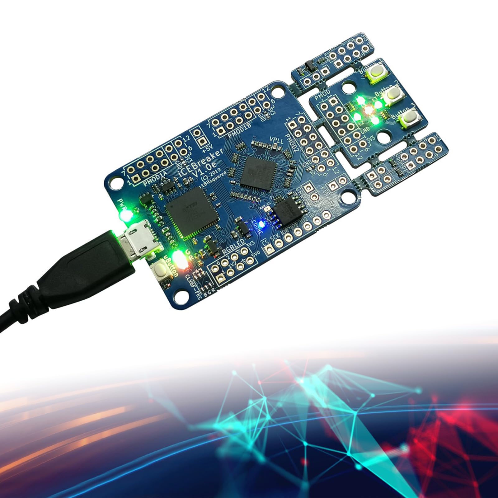 V1.0e Carte de développement FPGA ICE40 120 Kbit pour connecteurs Pmod Programmation graphique Facile à exécuter Kit de développement numérique matériel