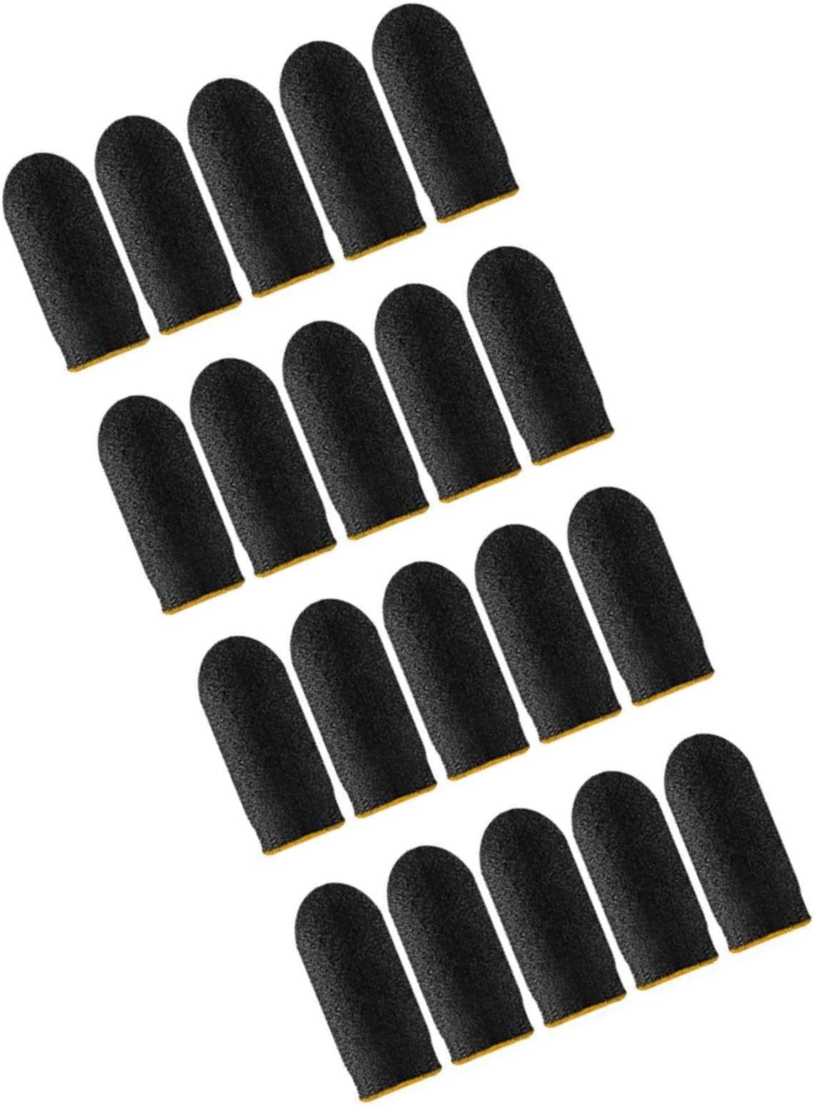 20 Breathable Gaming Finger Sleeves for Mobile Game Anti Sweat Performance Fingertip Gloves, Yellow, 45 x 25mm