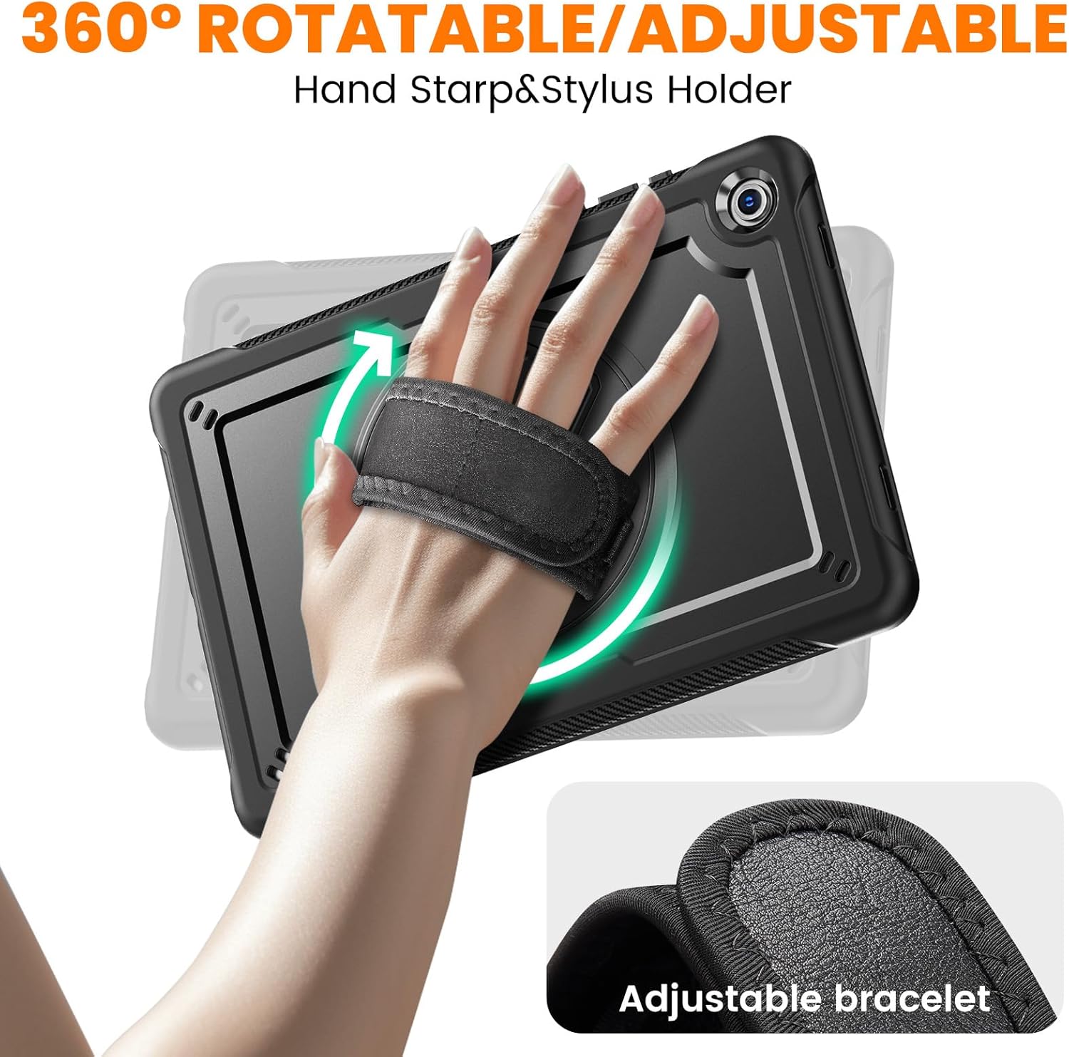 KAIJIAbox Case for Samsung Galaxy Tab A11+ Plus 5G/ A9+ Plus 5G(11") - 7 in 1 Protection: Screen Protector, Pen Holder, 360° Stand, Hand Strap, Shoulder Strap, Drop-Proof, Lightweight-Black