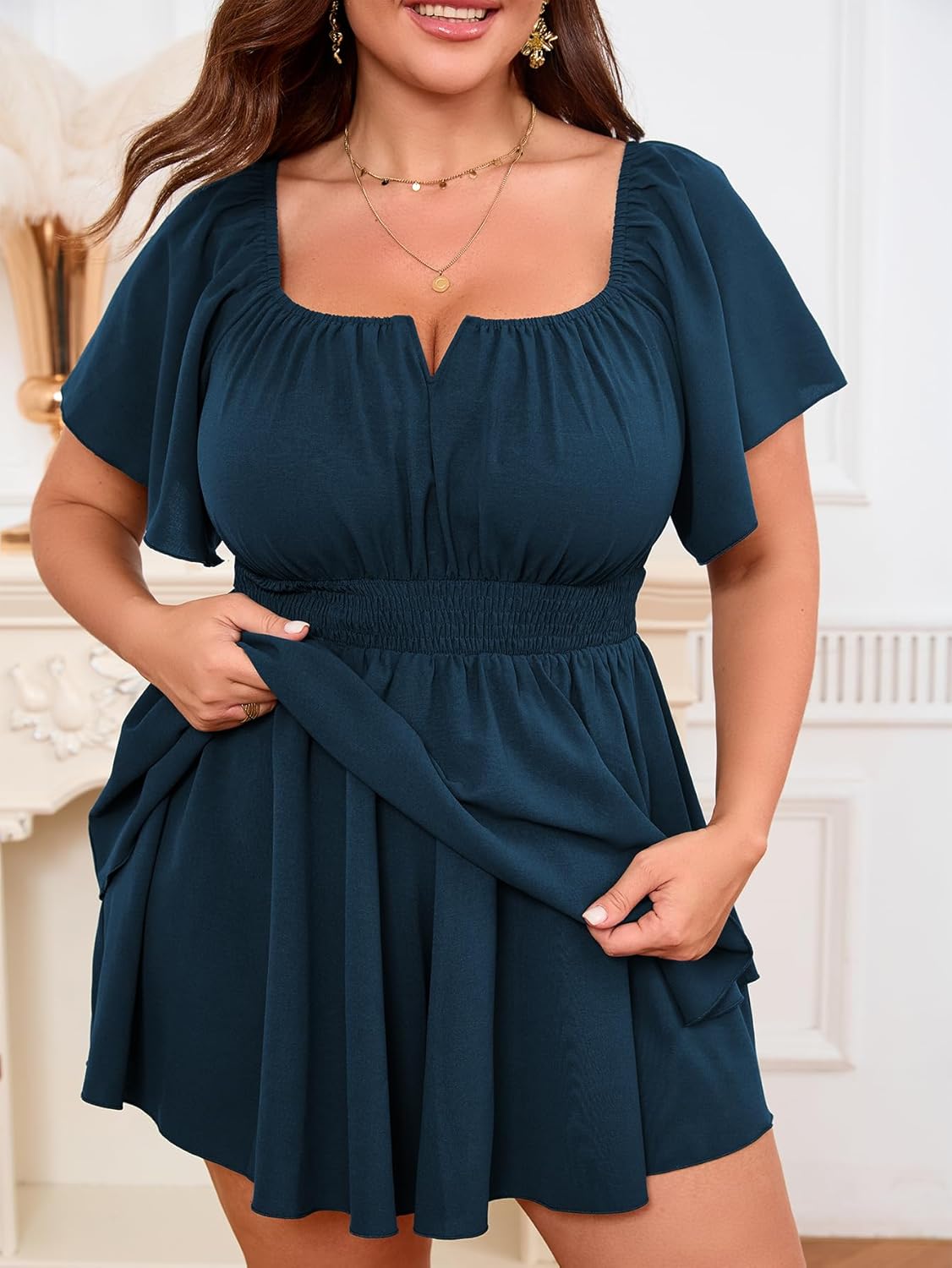 SCOMCHIC Women Plus Size Romper Dress Summer Square Neck A Line High Waist Ruffle Tiered Boho Short Jumpsuits - Image 3