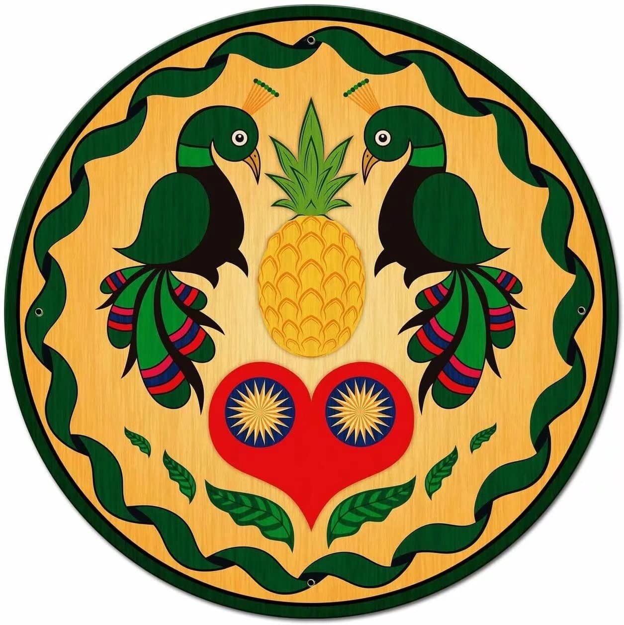 Wood Sign - Pennsylvania Zook Dutch Peacocks and Heart Hex Welcome Vintage Round Wooden SignRetro Sign for Coffee Shop Bar Home Kitchen Garage Club