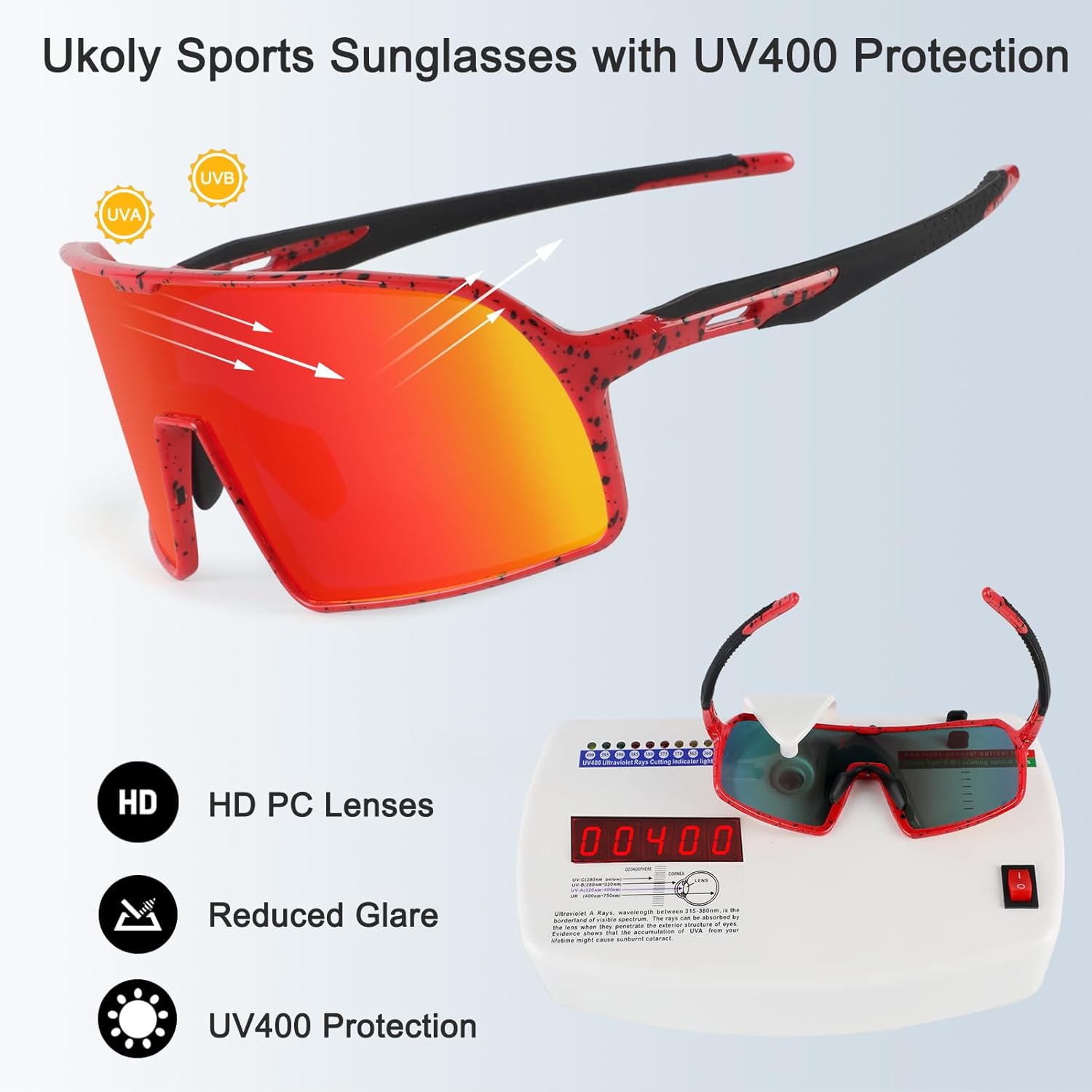 Ukoly Cycling Glasses Running Baseball Fishing Golf Sunglasses For Men Women,Sports Sunglasses HD Lens UV400coating 650