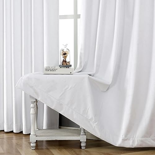 Miniatura 3 de OWENIE Odette - Juego de 2 paneles de cortinas 100% opacas de 84 pulgadas de largo, cortinas de terciopelo blanco de lujo para dormitoriosala de