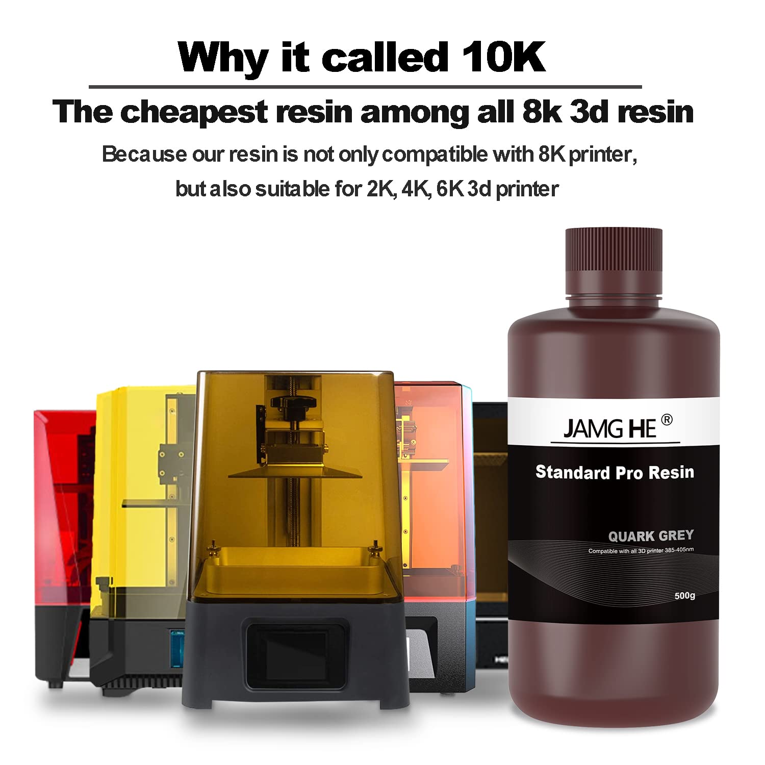 Żywica do drukarek 3D, JAMG HE Standard Pro Resin for LCD DLP SLA 405nm High Precision & Low Shrinkage druk 3D, standard UV, fotopolimerowa żywica nadaje się do drukarek 2K/4K/6K/8K/12K (Standard Pro