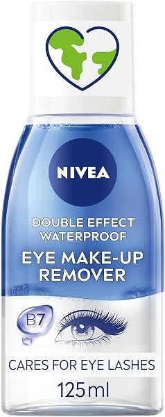 NIVEA Double Effect Waterproof Eye Make-Up Remover (125ml), Daily Use Face Cleanser for Make-Up and Mascara with Cornflower Extract and Biotin - 1