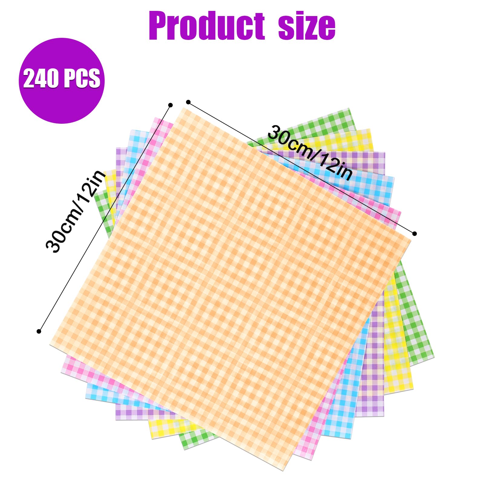240 Fogli di Carta Oleata, 30x30 cm Portatile Fogli di Carta per Alimenti Rivestimento per Cestini Alimentari Carta Oleata per Alimenti Involucri per Sandwich per Cucina Feste (6 Colori)