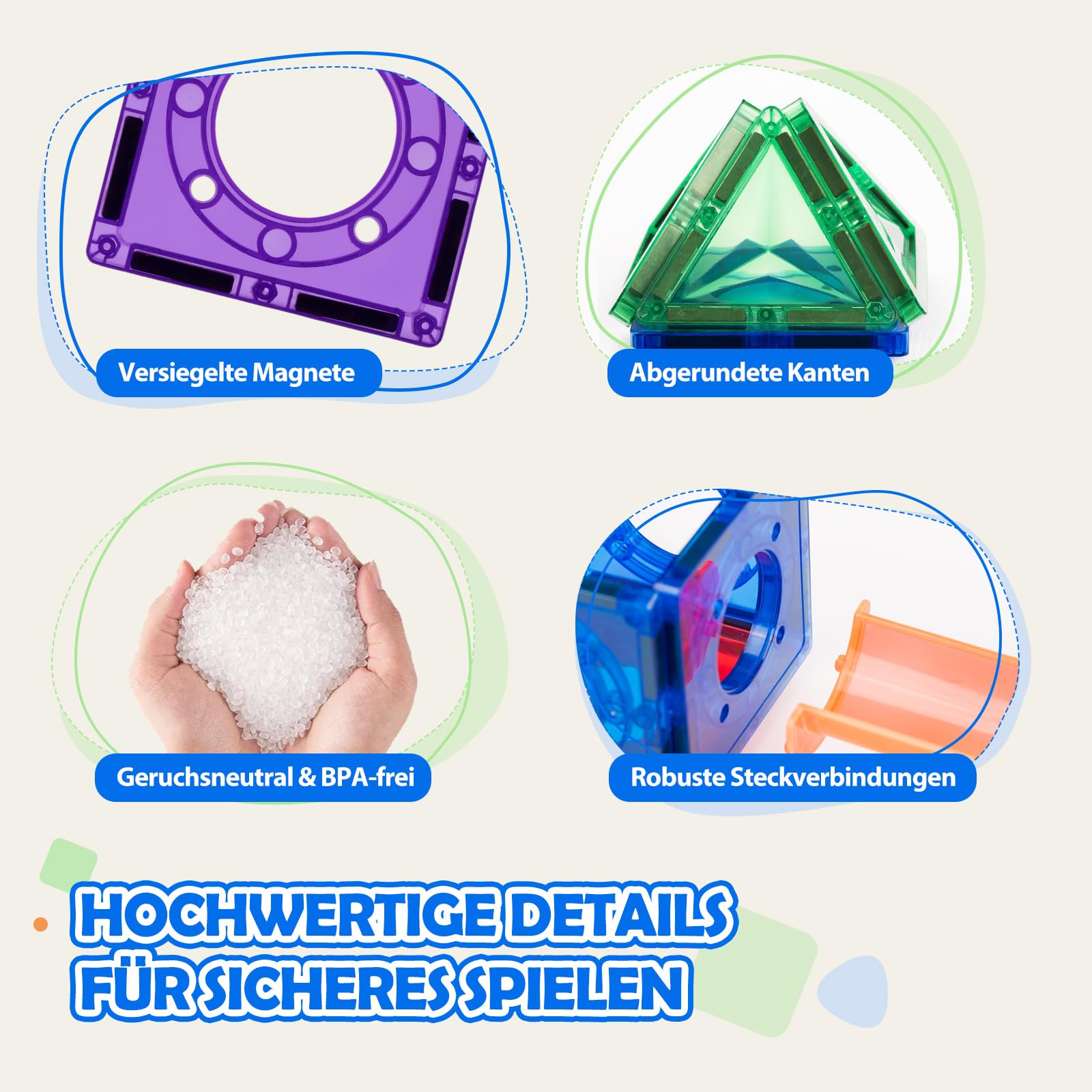 Magnetische Kugelbahn Erweiterungsset Regenbogen 125 Teile | 7,5 cm Standardgröße, 100% kompatibel mit gängigen Magnetbausteinen, Murmelbahnen für mehr Bauideen & Spielspaß