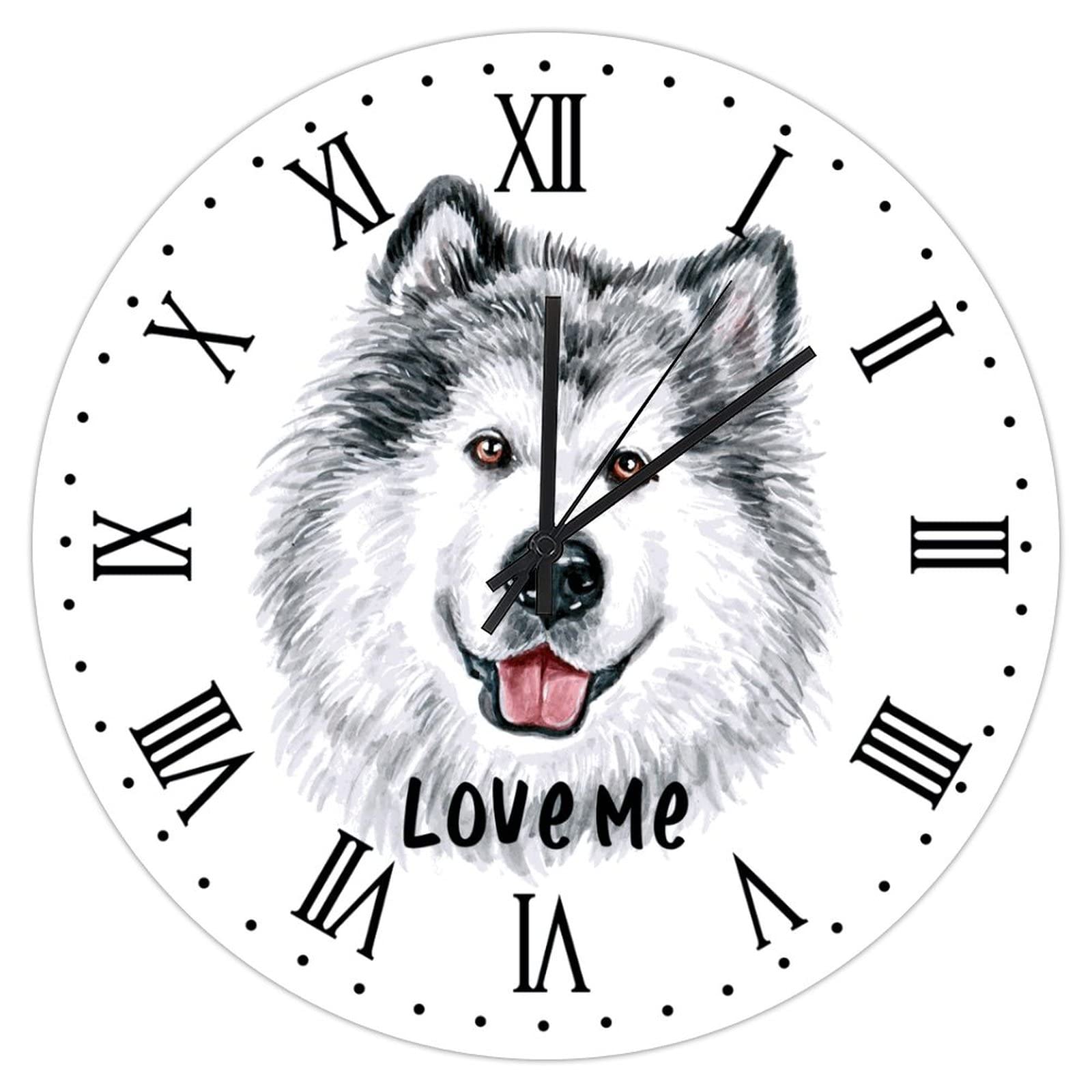Horloge murale à quartz Malamute de l'Alaska Love Me 38cm silencieuse à pile pour salon bureau