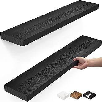 Floating Shelves for Wall, 22.5" Wall Mounted Rustic Wood Shelves for Bathroom, Bedroom, Living Room, Kitchen, Office, Hanging Shelf for Books/Storage/Room Decor Capacity (Black, Set of 2)