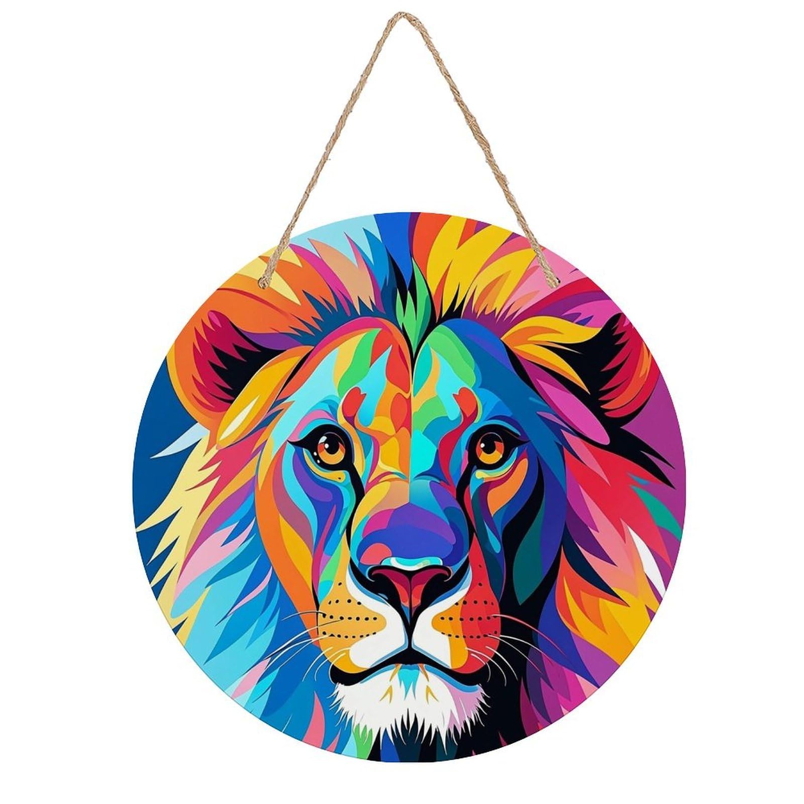 FekiLoot Colorful Lion Welcome Sign Wall Decor Welcome Round Wood Hanging Signs Decoration Farmhouse Wall Sign Wall Plaque Funny Decor Door Hanger for Front Door Porch Office