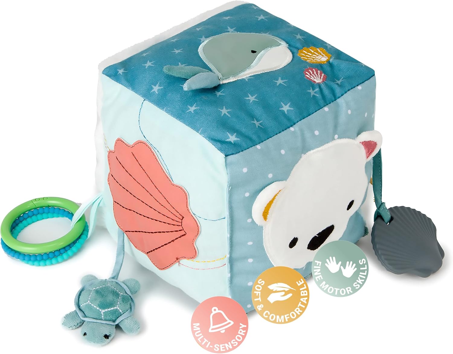 Little Big Friends Multi-Texture Soft Activity Cube for Fine Motor Skills and Cognitive Growth | Montessori Developmental Toy | Sensory Play Cube | Ocean