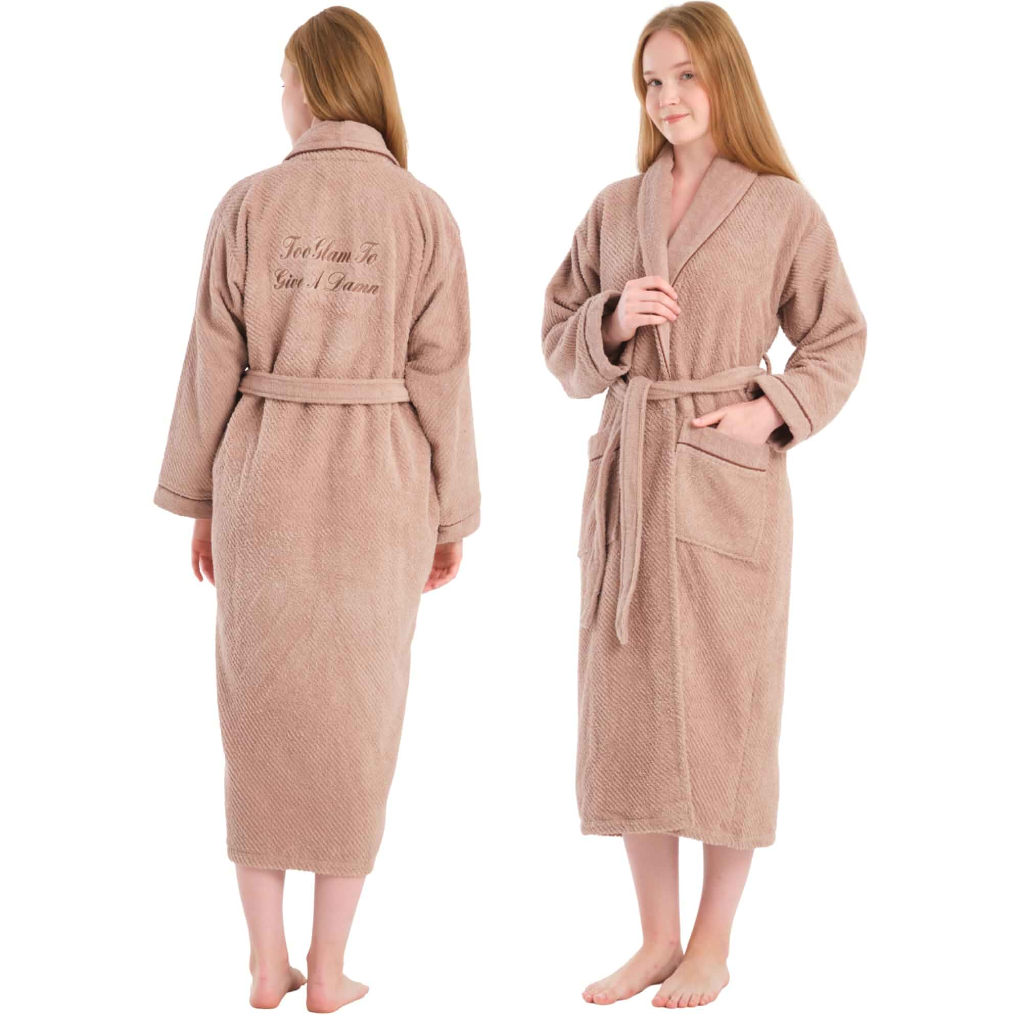 Seritaine Embroidered Design 100% Turkish Cotton Women's Luxury Robe - Terry Cloth Long Spa Bathrobe for Women