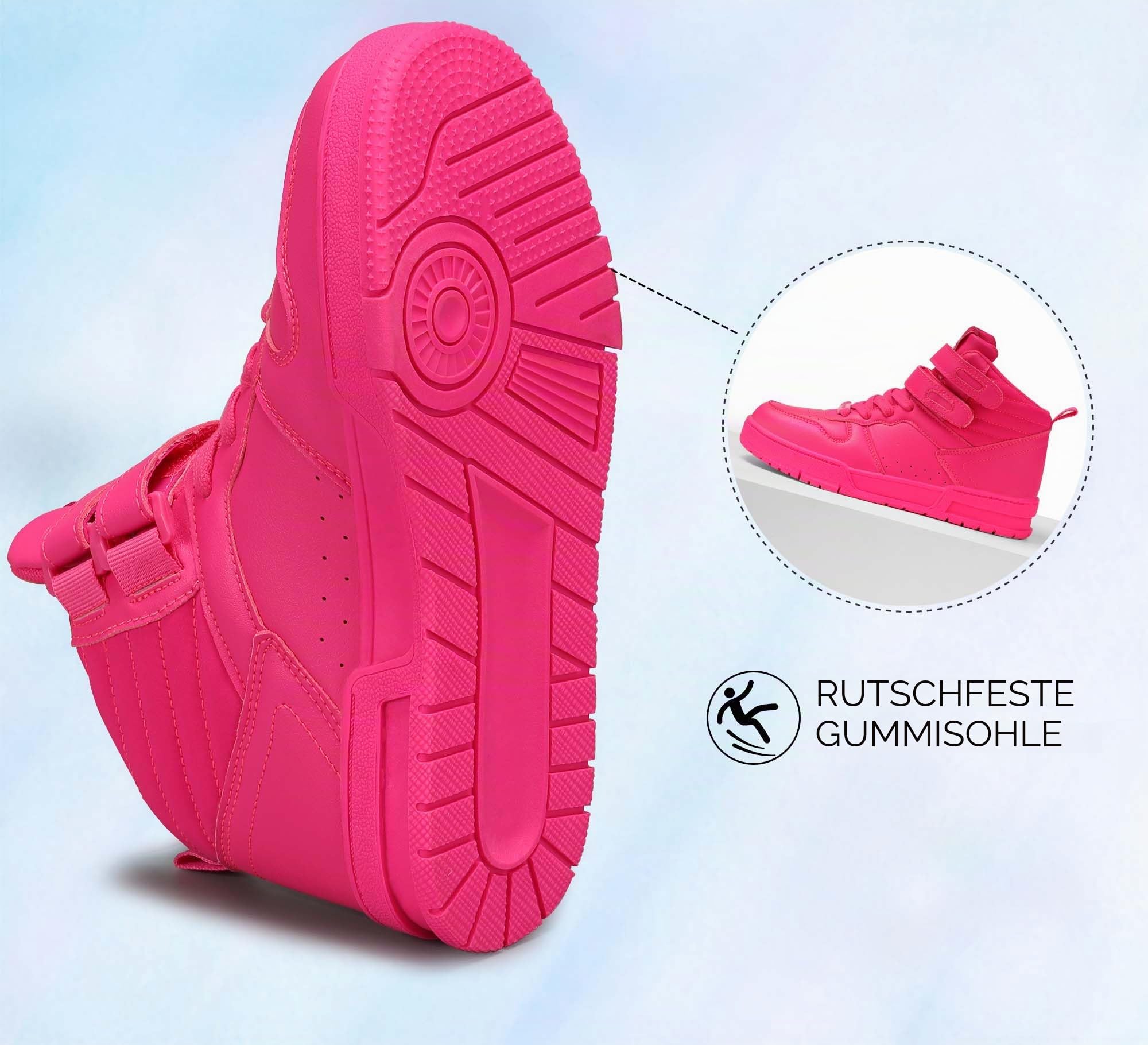 LUCKY STEP Damen-High-Top-Sneaker Basketball-Stiefeletten Turnschuhe mit Klettverschluss - lässige Kunstleder-Sneaker