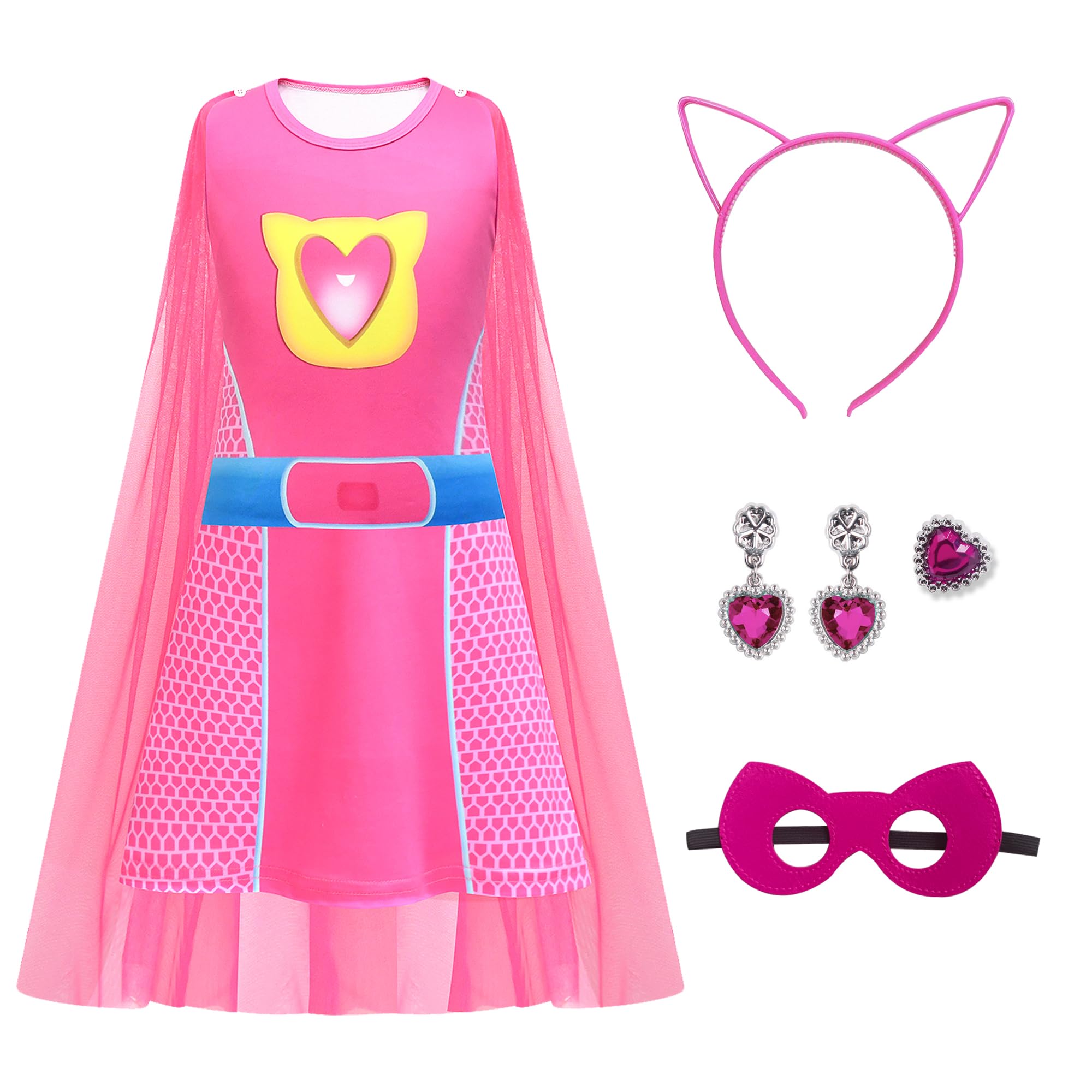 SHELOVESIT Girls Cute Kitties Sleeveless Dress with Long Cape Cat Dress Up Outfits for Party