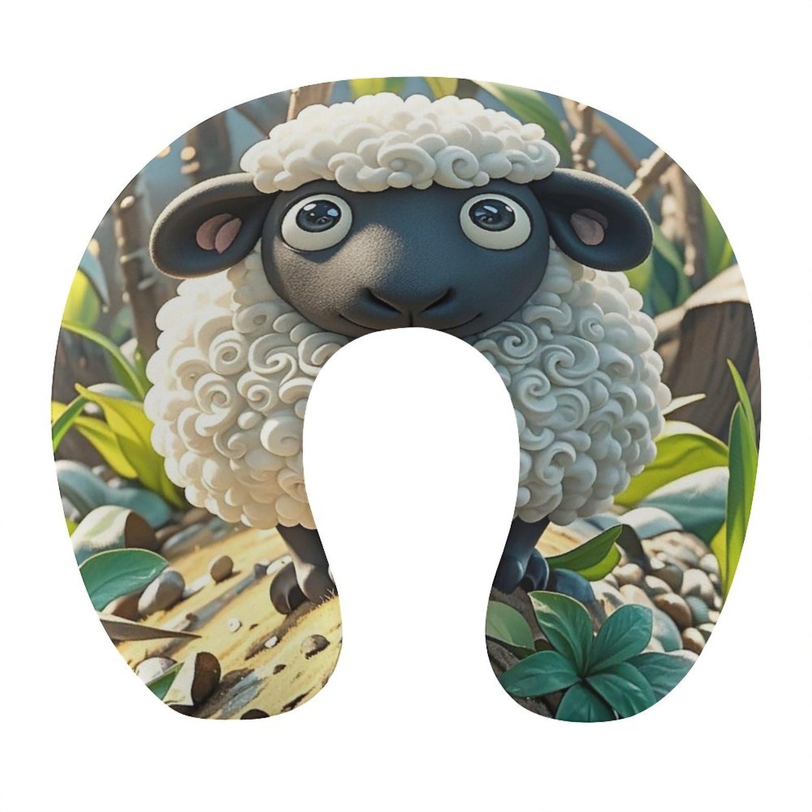 FekiLoot Cartoon Black White Sheep Travel Pillow U Shaped Neck Pillow Comfortable Memory Foam Pillow Portable Soft Headrest Lightweight Neck and Head Support for Planes Trains Self-Driving Cars