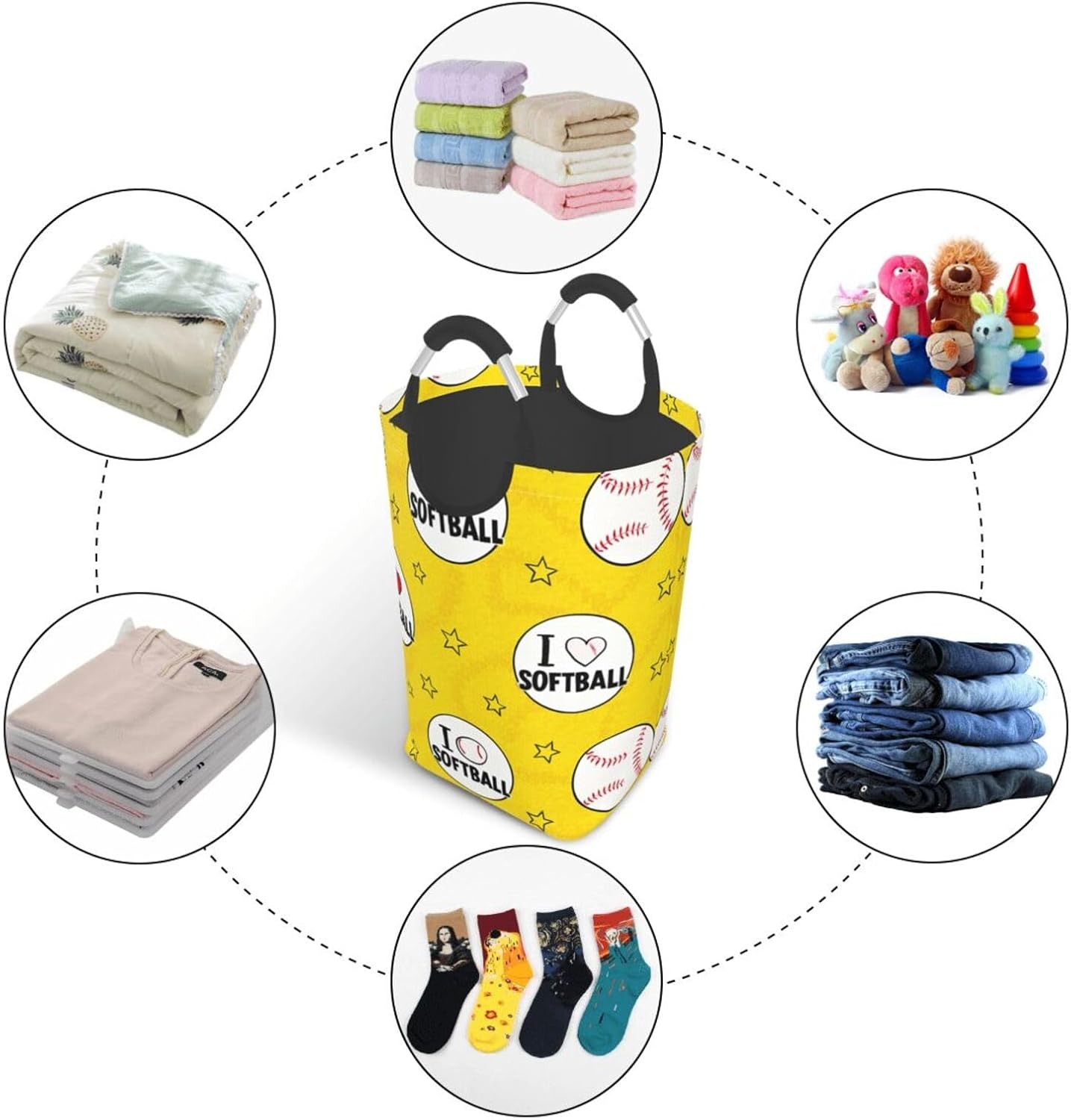 50l Laundry Basket I Love Softball Waterproof Laundry Hamper Foldable Clothes Laundry Bag With Handles
