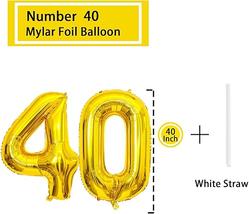 Miniatura 2 de Globos dorados del número 40 de 40 pulgadas, globos grandes de Mylar para hombres de 40 años, decoraciones de fiesta de cumpleaños, bodas,