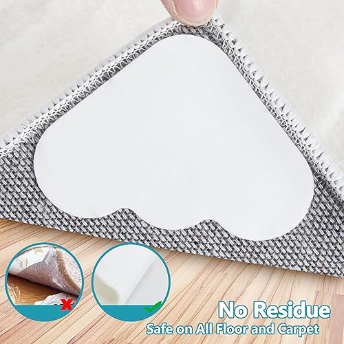 Miniatura 7 de Elsoteno Paquete de 12 pinzas para esquinas para alfombra, cinta antideslizante de doble cara para suelos de madera dura, lavables, sin rizos,