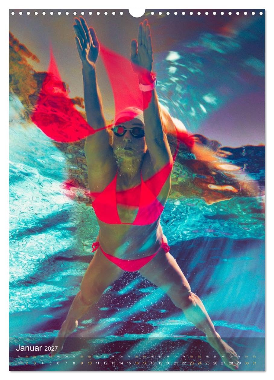 FREI SCHWIMMEN (Wandkalender 2027 DIN A3 hoch), CALVENDO Monatskalender: Tauchen Sie ein in Kerstin Kuntzes einzigartige Unterwasserkunst. (CALVENDO Sport)