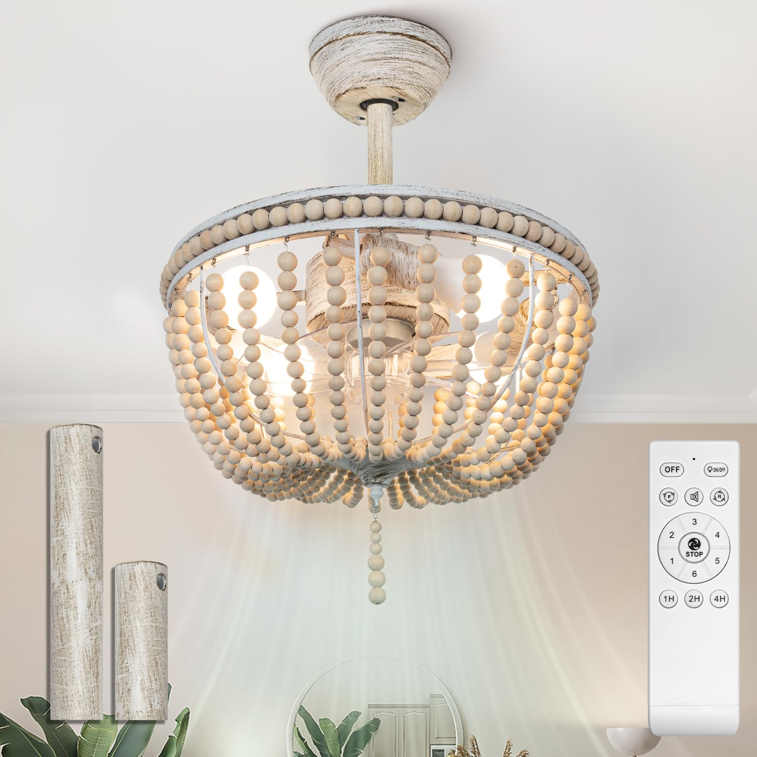 View 1 of Frstem Boho Fandelier, 18" Wood Beaded Ceiling Fan