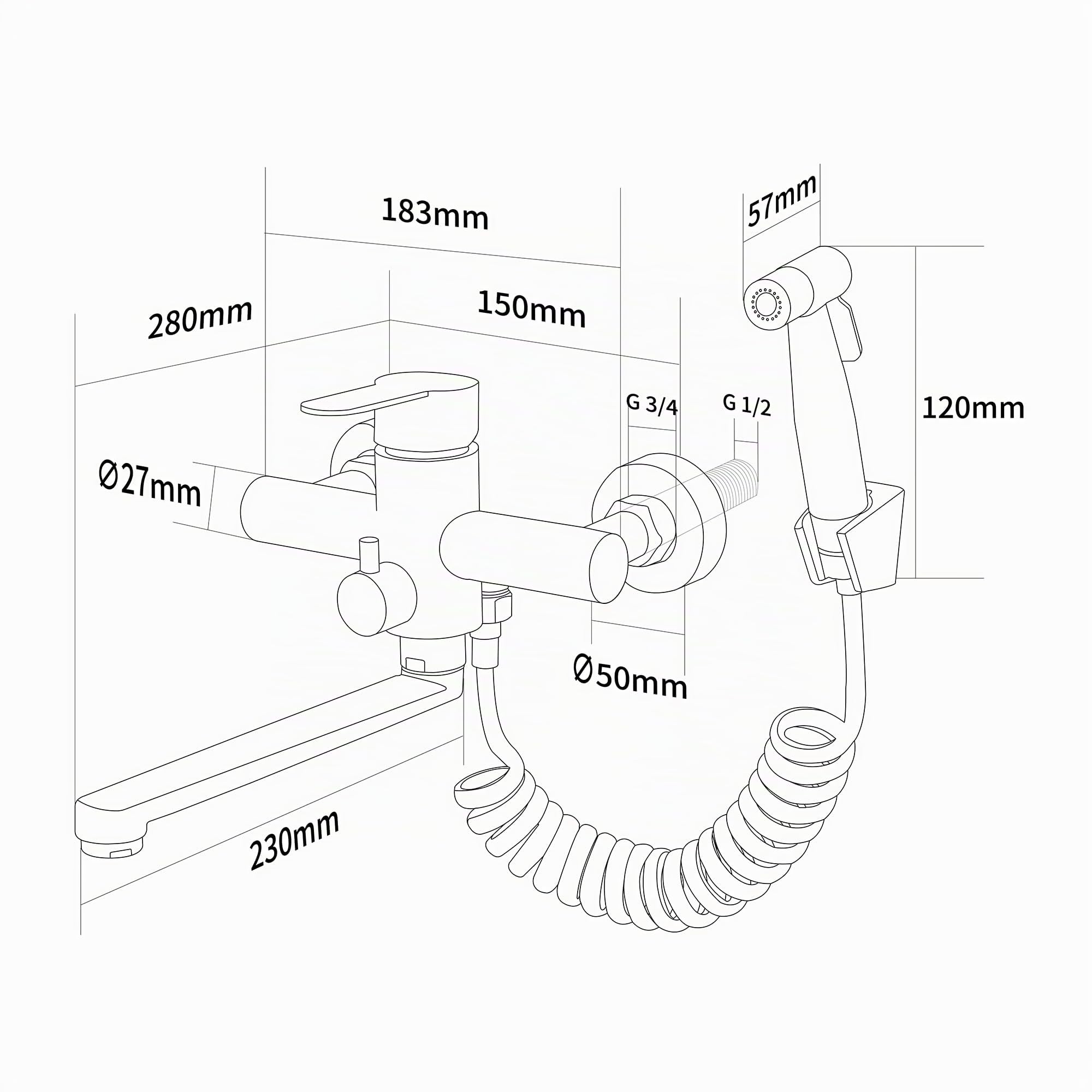 rubinetto da parete per cucina,Rubinetto per cucina a muro, Rubinetto da cucina con pistola girevole a 360°(Nero)