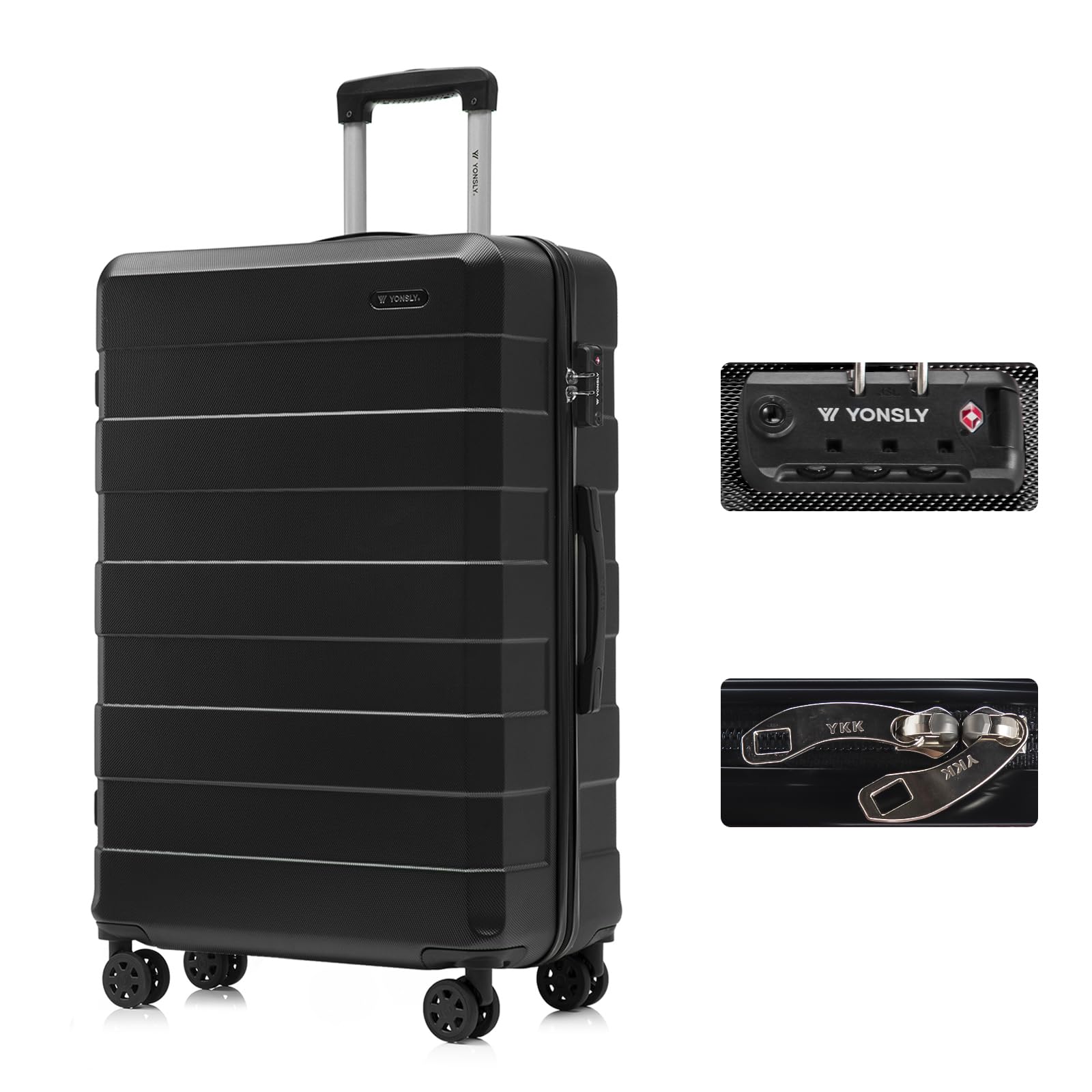 yonsly Koffer Suitcase, Trolley Reisekoffer, Rollkoffer Handgepäck mit 4 Rollen 360°, ABS Hartschalen, Sicherheitsschloss, Weicher Gummigriff, 210D-Futter