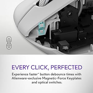 Alienware Pro Wireless Gaming Mouse - 2.4GHz Gaming Wireless/USB Wired Connectivity, Adjustable DPI, Optical Sensor Technology, 6 Programmable Buttons, 650 IPS Sensor Max Speed - Lunar Light