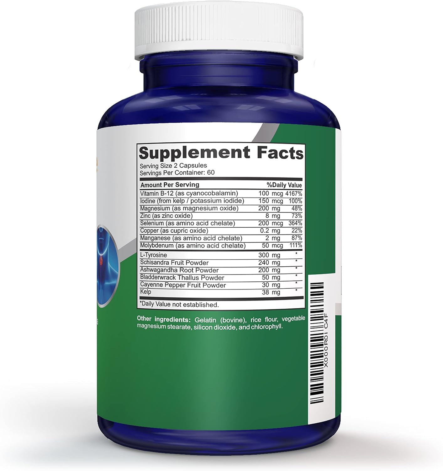 NusaPure Premium Thyroid Support Supplement (Non-GMO) 120 caps for with Ashwaganda, Iodine, Zinc, kelp, Vitamin B12, L-Tyrosine, Selenium, Copper