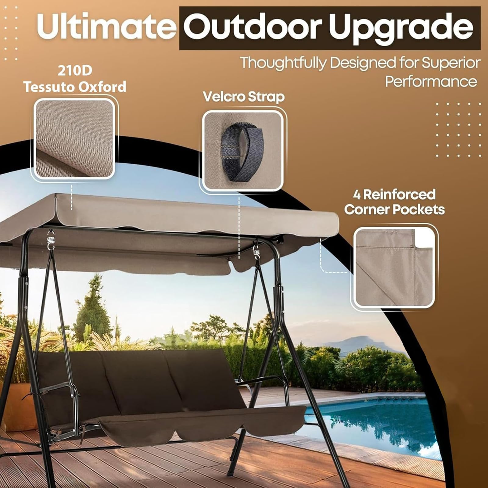 Copertura impermeabile di ricambio per altalena, in tessuto di bue, protezione dai raggi UV, per esterni, giardino, patio, cortile e portico, 249 x 185 x 18 cm