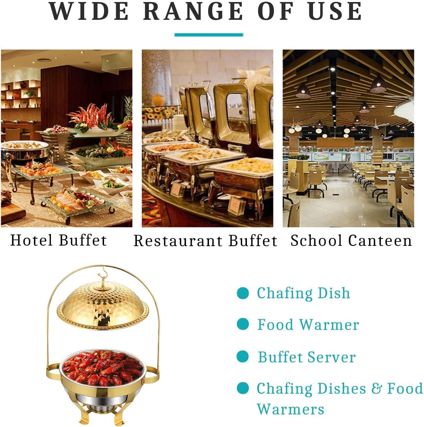 Scaldavivande in acciaio inox con gancio per appenderlo, server buffet per feste, catering ed eventi all'aperto