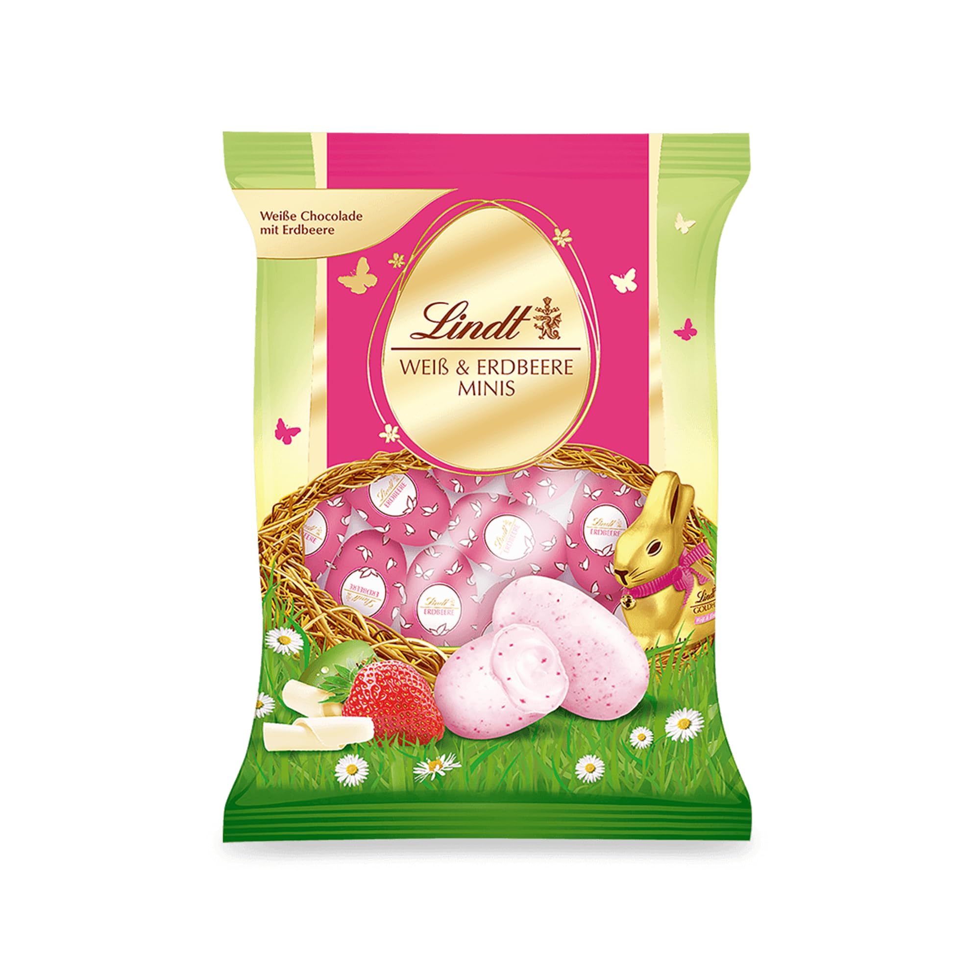 Lindt Schokolade | Mini-Eier Erdbeere | 100g | Weiße-Schokoladeneier mit fruchtiger Erdbeerfüllung | Ostereier | Osterpralinen | Genuss zu Ostern