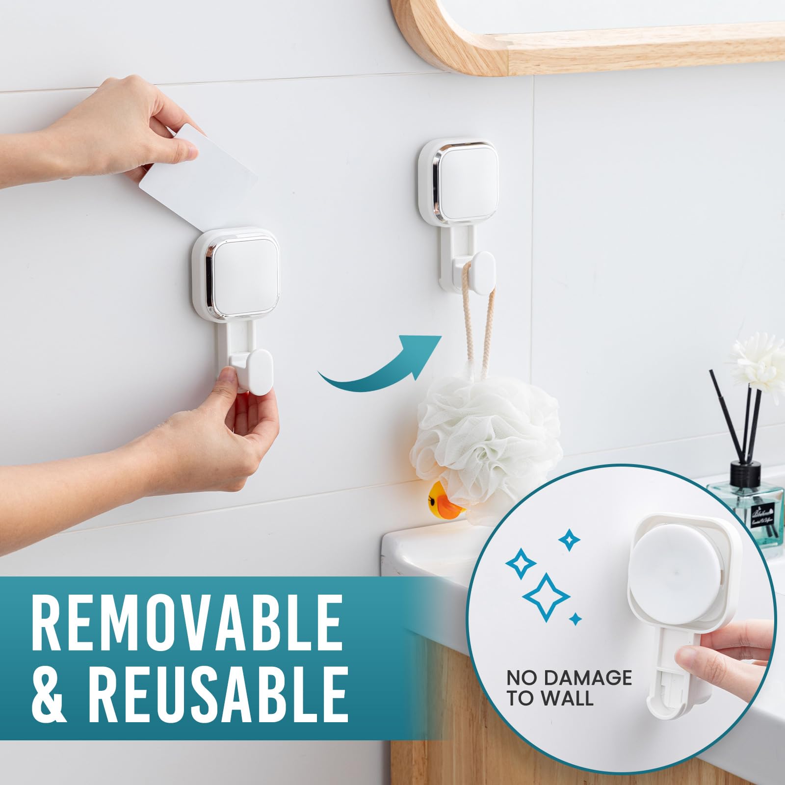 TAILI 4 Pack Suction Cup Hooks for Inside Shower Powerful Vacuum Suction Shower Holders for Towel Loofah Clothes — view 6