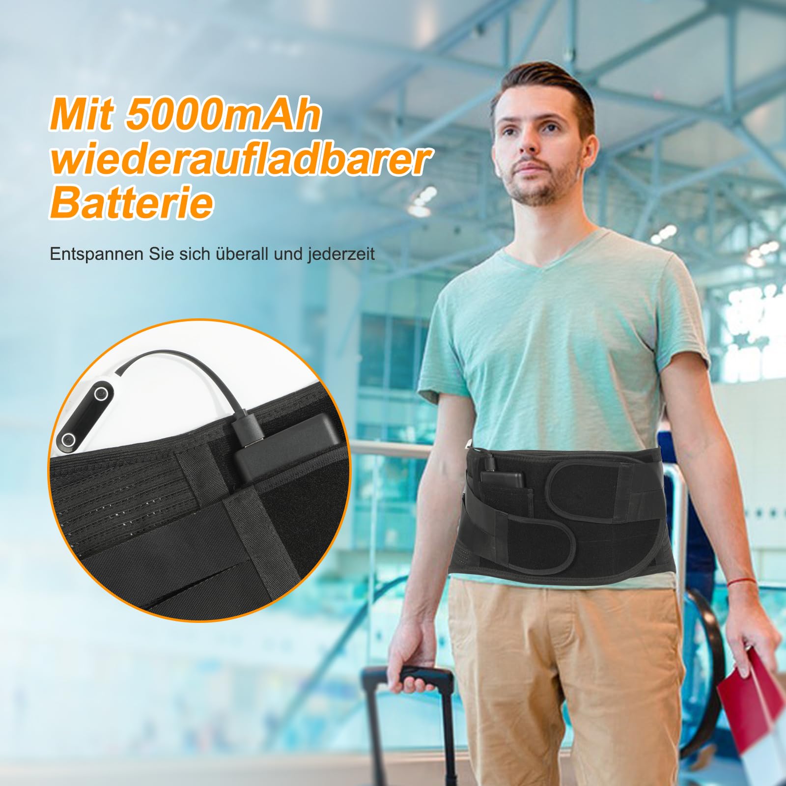 Heizgürtel, Beheizte Rückenstütze, Untere Rückenstütze mit Heizkissen für Frauen und Männer, Elektrischer Wärmegürtel Rücken mit 5000mAh Powerback, für Schmerzen im unteren Rückenbereich, L