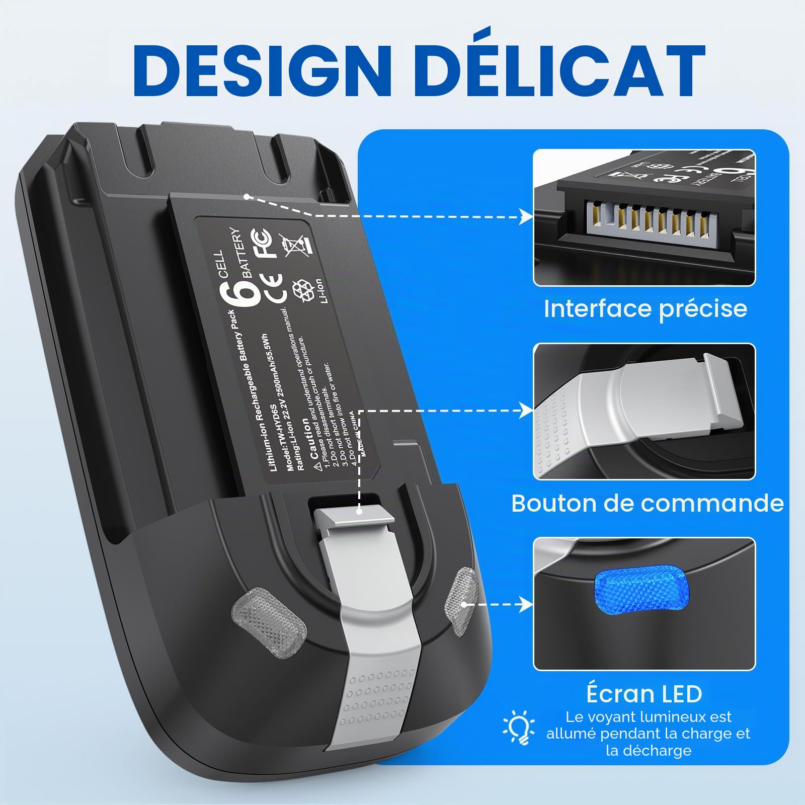 ASUNCELL Batterie lithium-ion 22,2 V 3,5 Ah compatible avec aspirateur sans fil Rowenta X-Force 8.60 RH96/TY96/EO96 - série ZR009700 Batterie de rechange