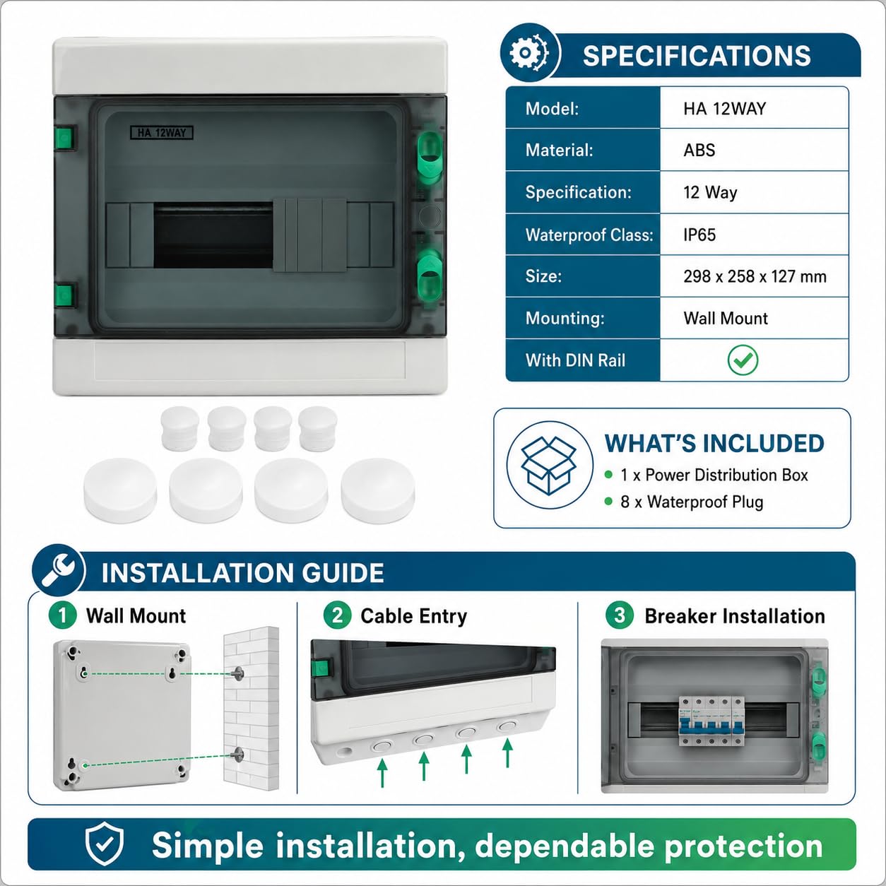 Centralino Elettrico da Parete Quadro Elettrico Esterno Scatola Elettrica da Esterno Guida DIN Scatoladi Derivazione Montata in Superficie impermeabile IP65 uso interno ed esterno